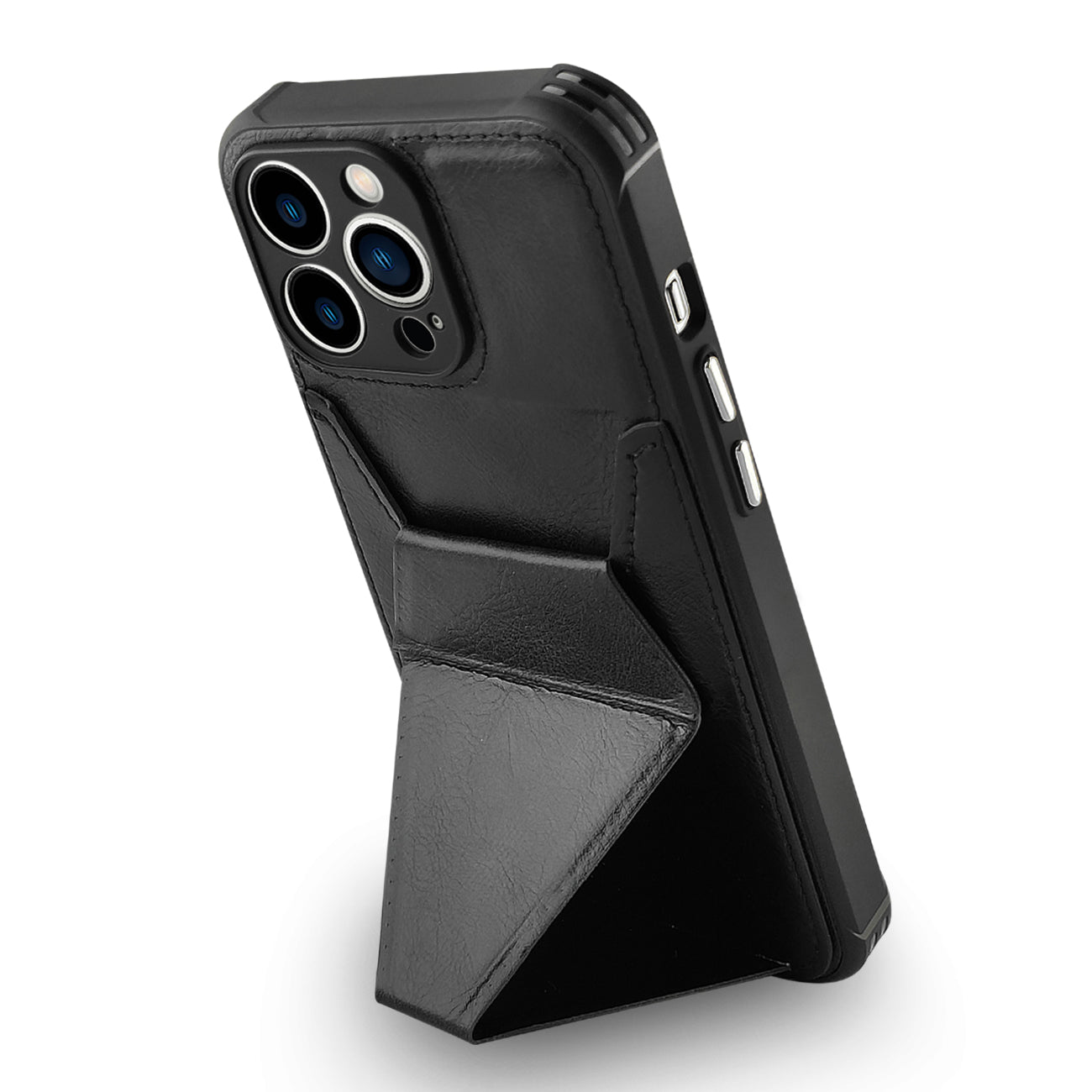 TPU Leather Phone Case for Apple iPhone 14 PRO MAX with Card Holder Strap In Black