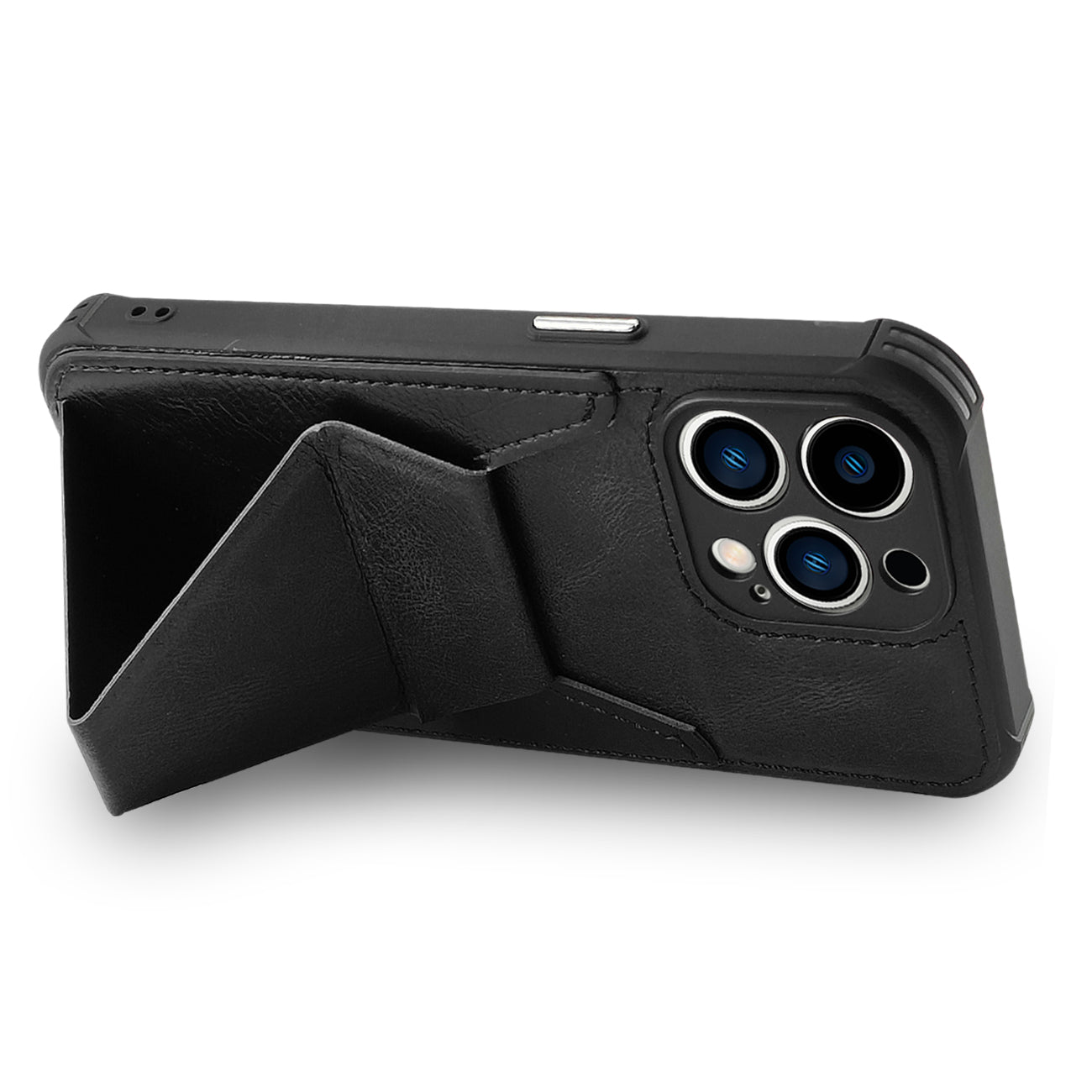 TPU Leather Phone Case for Apple iPhone 14 PRO MAX with Card Holder Strap In Black