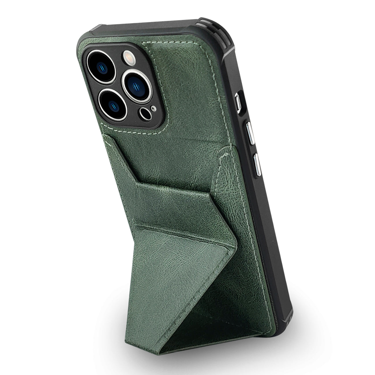 TPU Leather Phone Case for Apple iPhone 14 PRO MAX with Card Holder Strap In Green