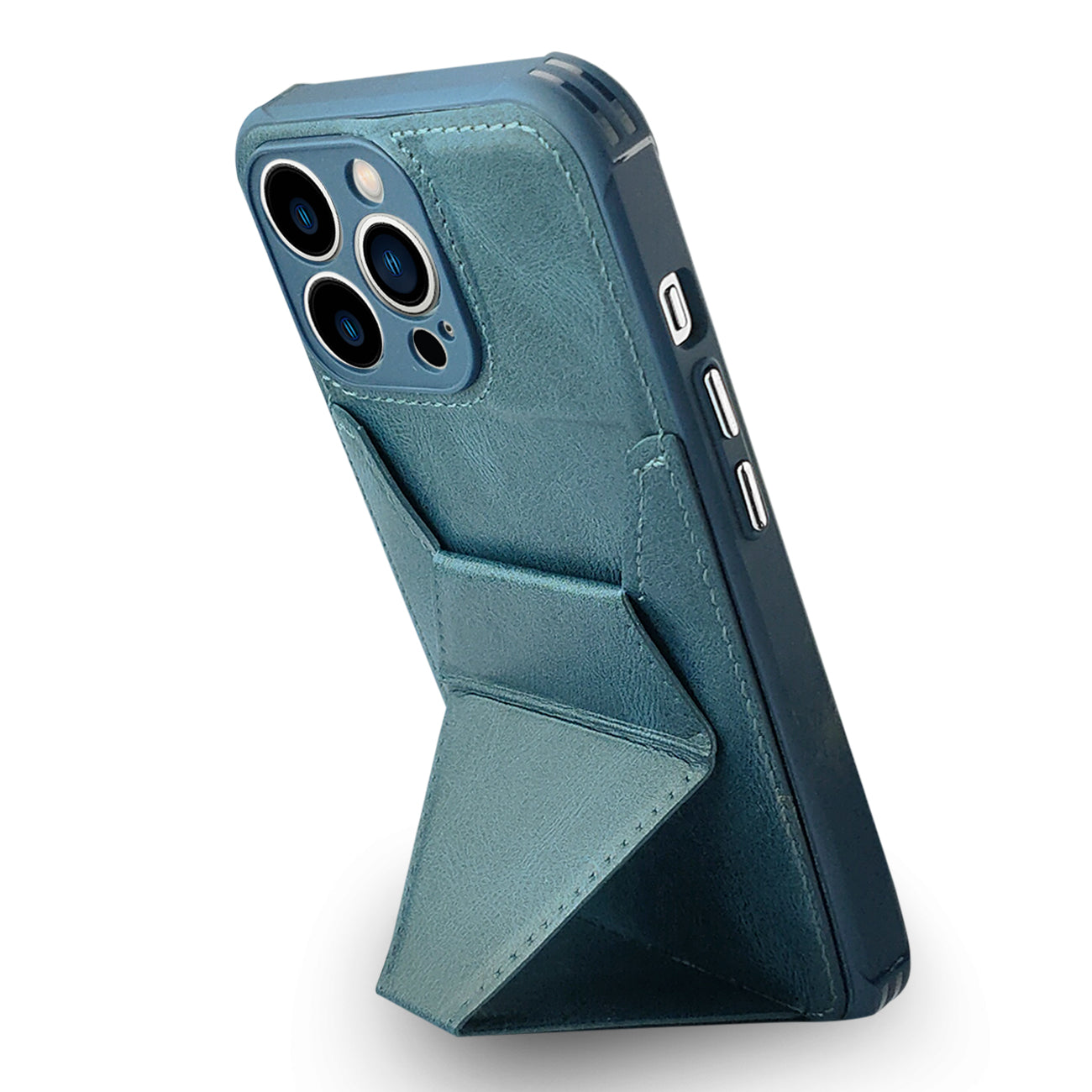 TPU Leather Phone Case for Apple iPhone 14 PRO with Card Holder Strap In Navy