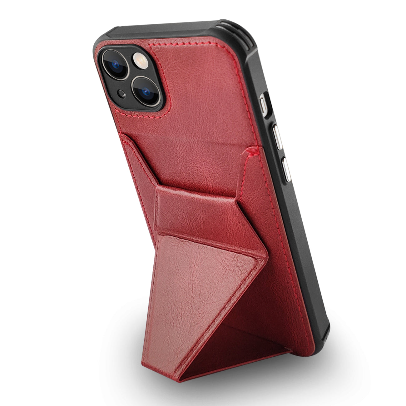 TPU Leather Phone Case for Apple iPhone 14 with Card Holder Strap In Red