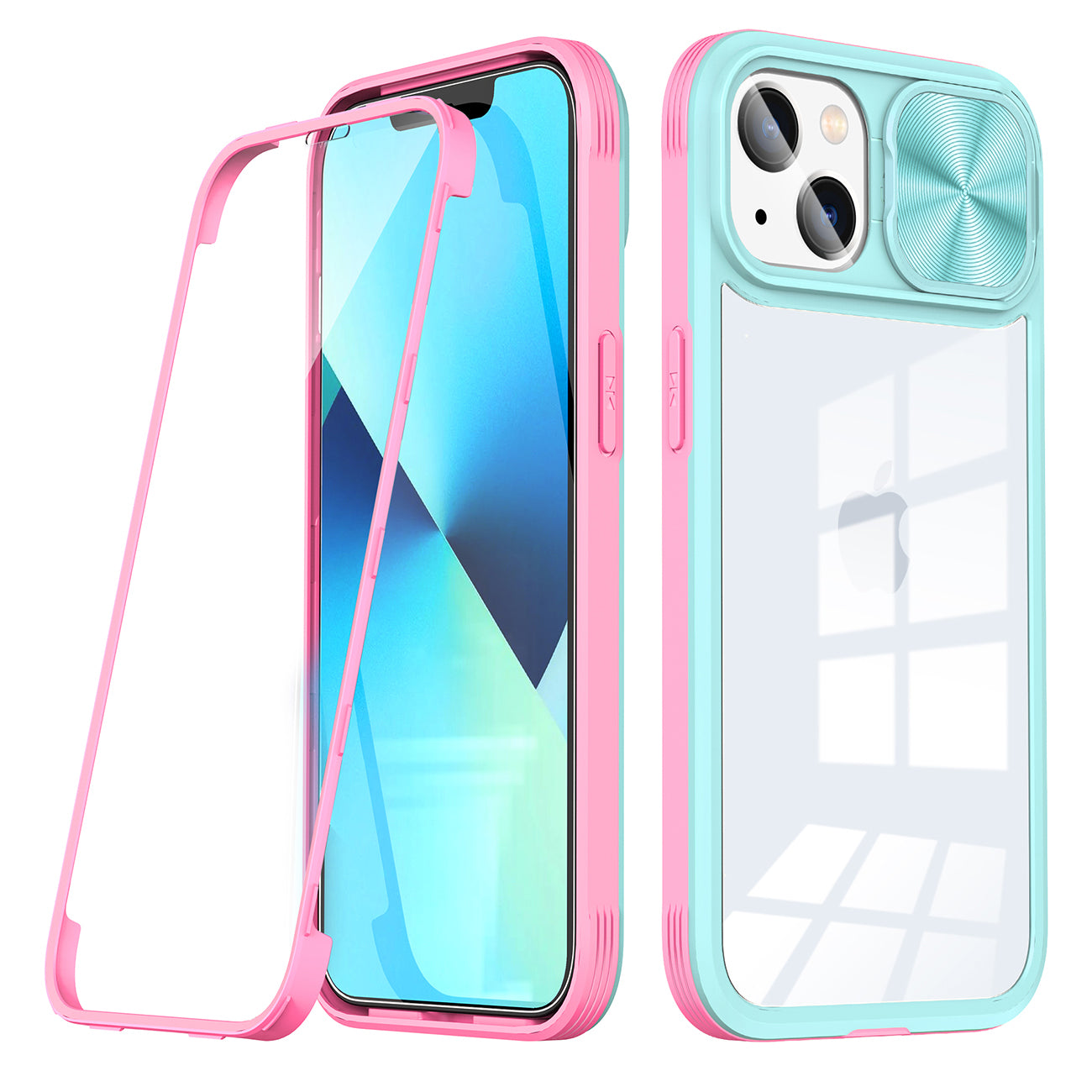Protective Film Slide Camera Lens Phone Case For iPhone 14 Plus In Blue