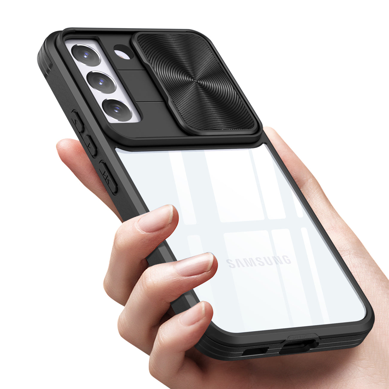 Protective Film Slide Camera Lens Phone Case For Samsung Galaxy S 22 Plus In Black