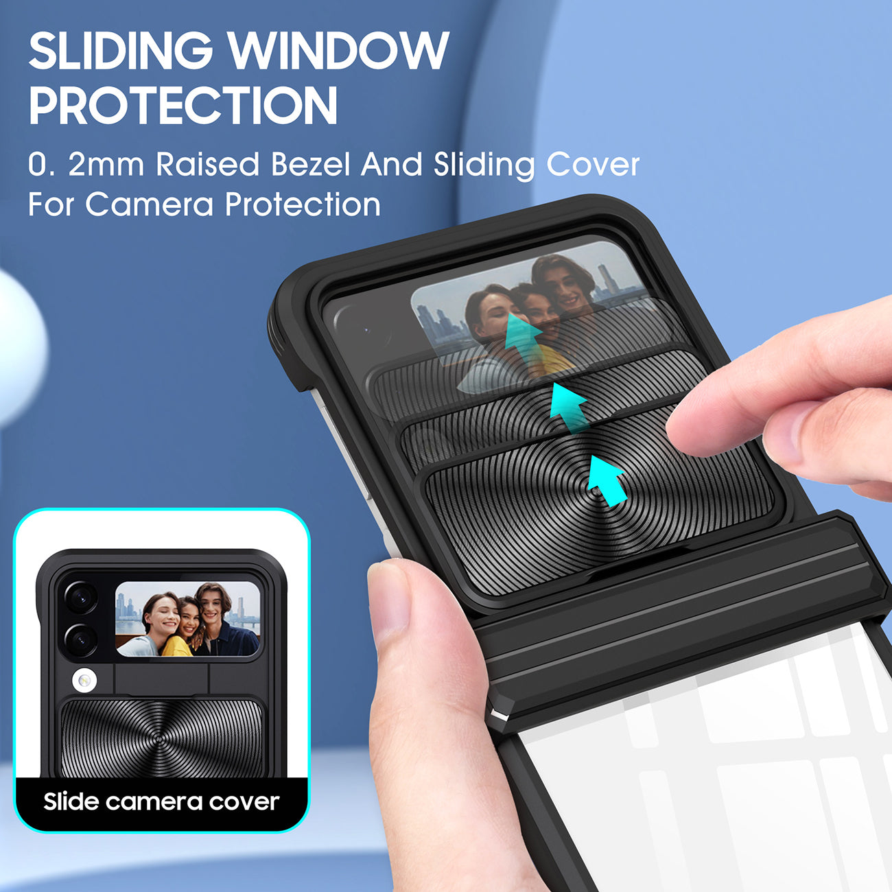 Protective Film Slide Camera Lens Phone Case For Samsung Galaxy Z Flip 4 In Black
