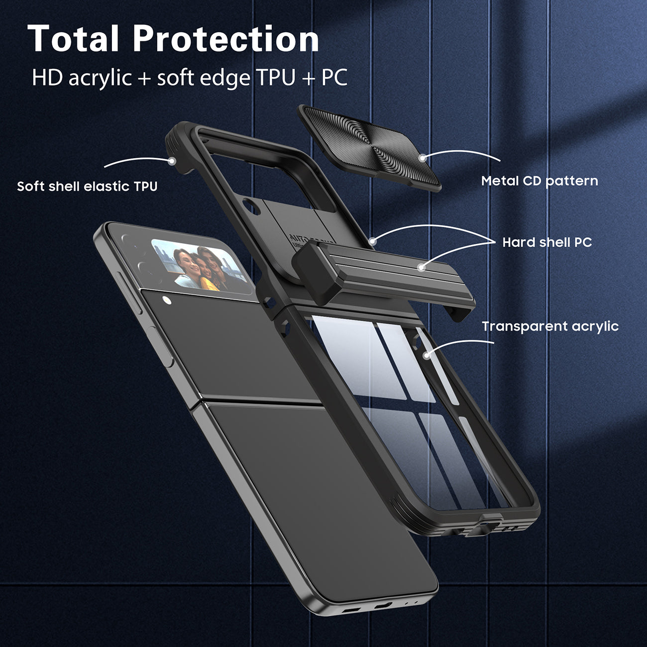 Protective Film Slide Camera Lens Phone Case For Samsung Galaxy Z Flip 4 In Black