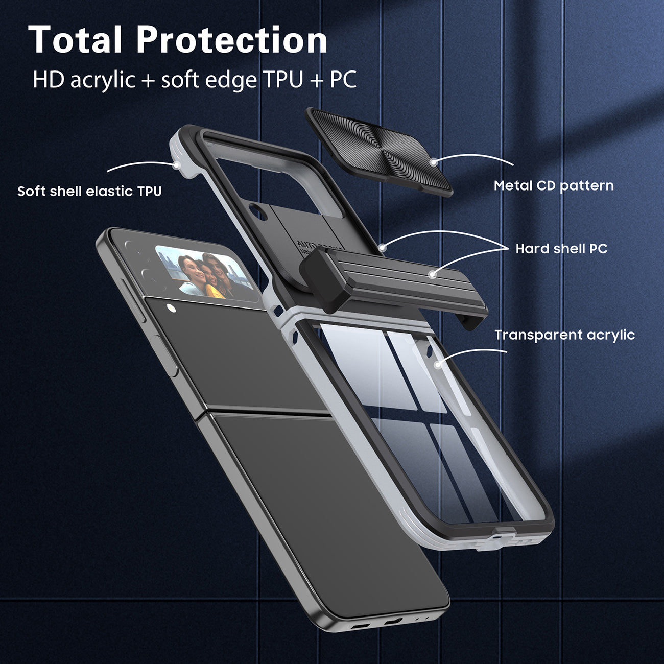 Protective Film Slide Camera Lens Phone Case For Samsung Galaxy Z Flip 4 In Gray