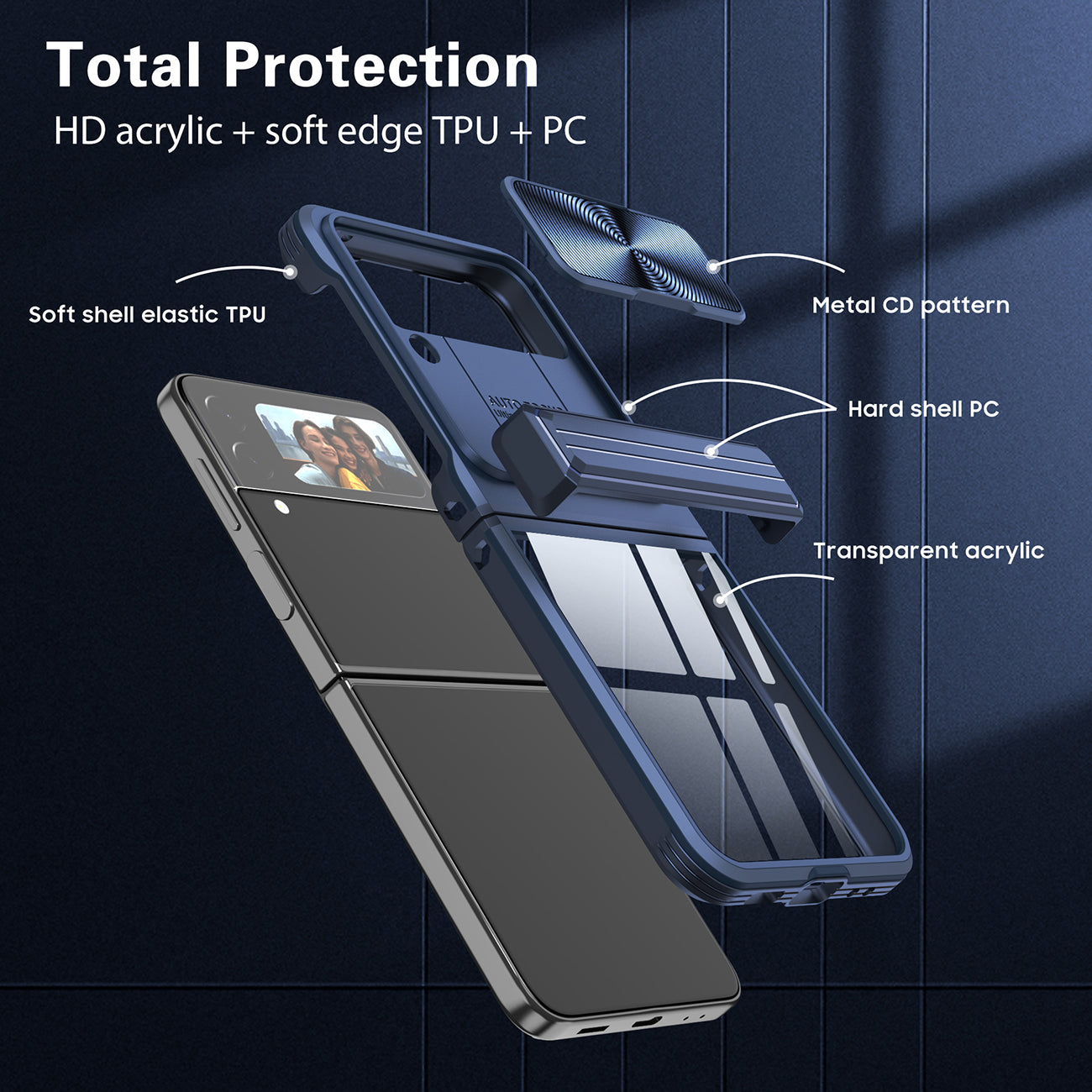 Protective Film Slide Camera Lens Phone Case For Samsung Galaxy Z Flip 4 In Navy