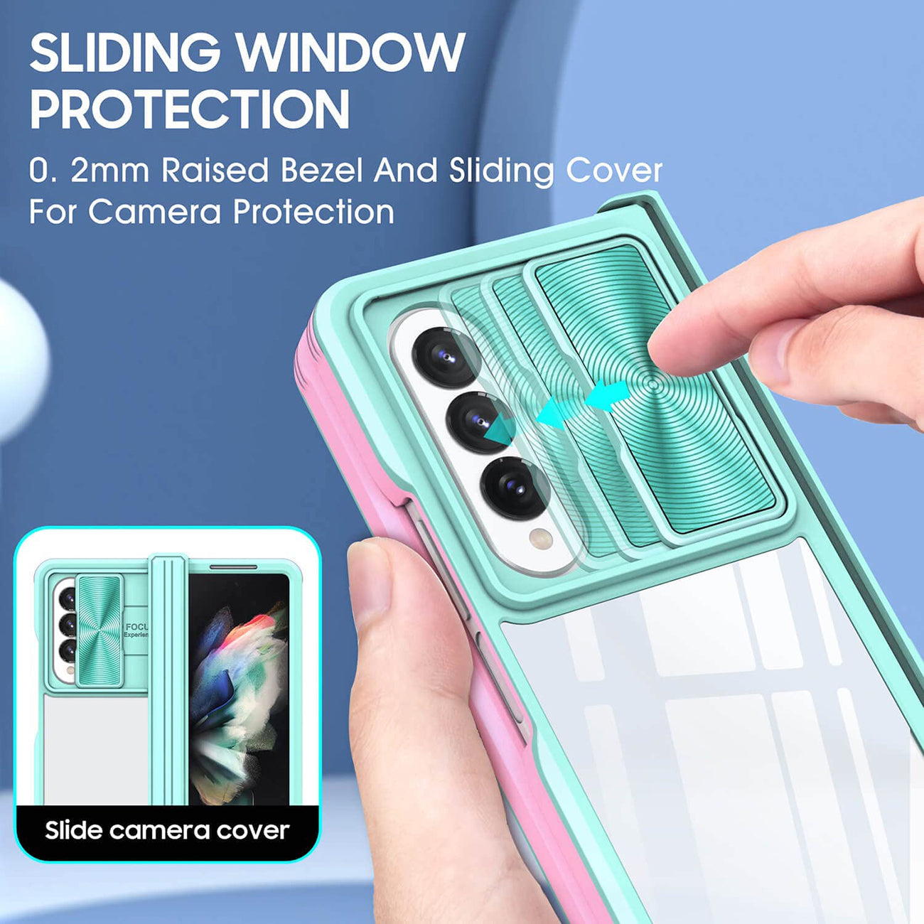 Protective Film Slide Camera Lens Phone Case For Samsung Galaxy Z Fold 4 In Blue