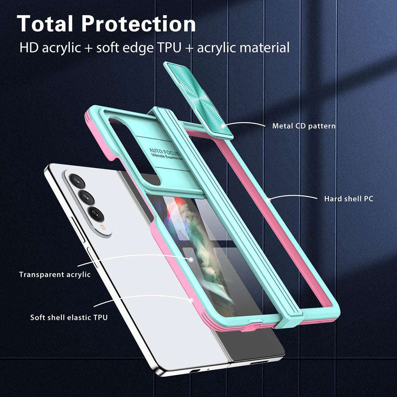 Protective Film Slide Camera Lens Phone Case For Samsung Galaxy Z Fold 4 In Blue