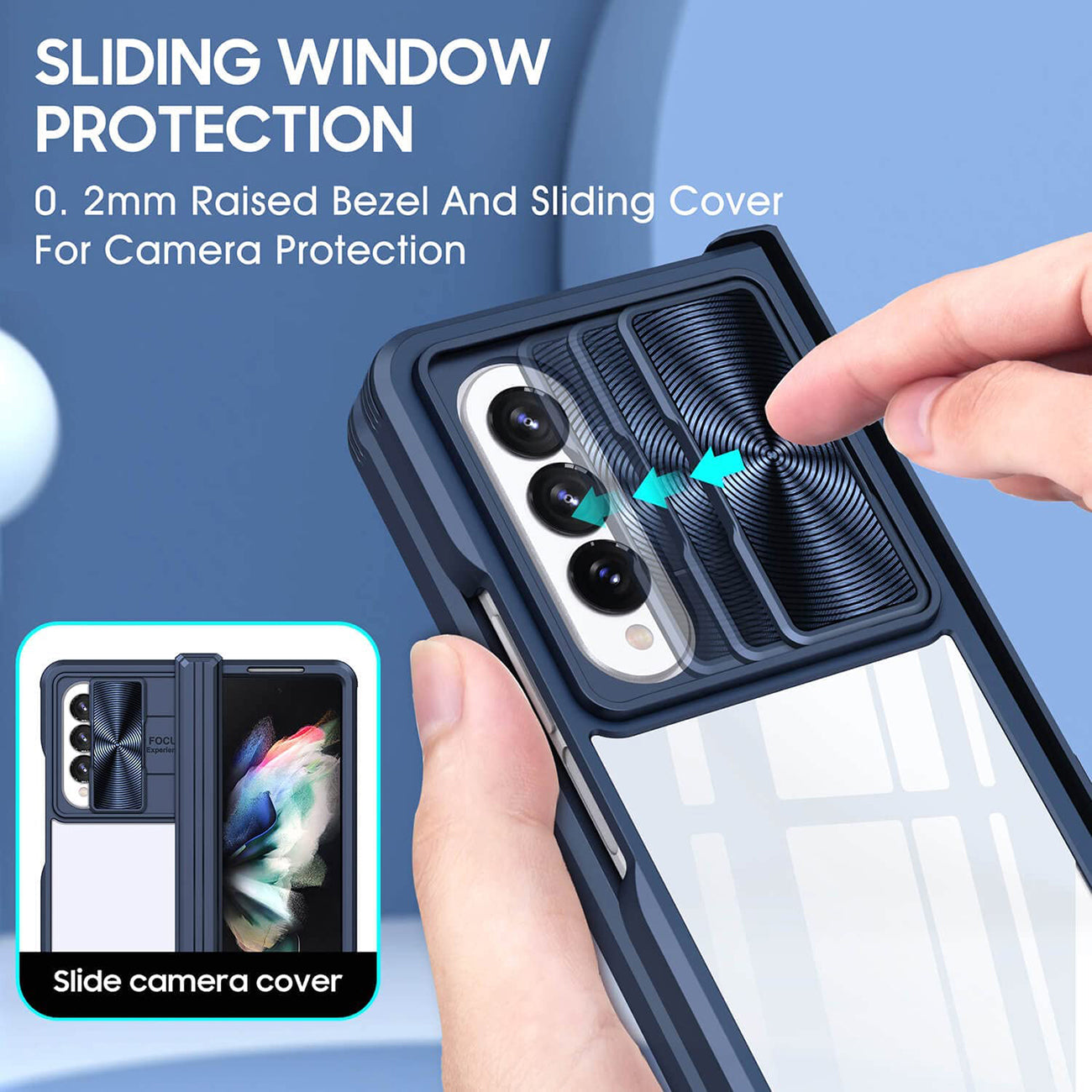 Protective Film Slide Camera Lens Phone Case For Samsung Galaxy Z Fold 4 In Navy