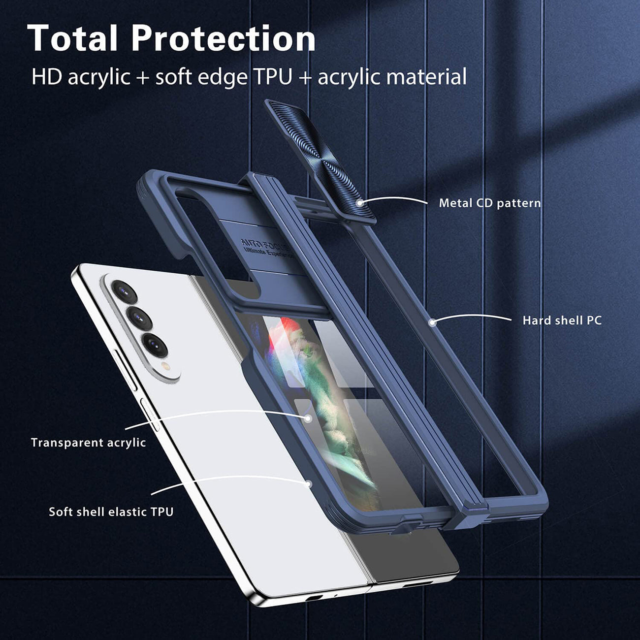 Protective Film Slide Camera Lens Phone Case For Samsung Galaxy Z Fold 4 In Navy