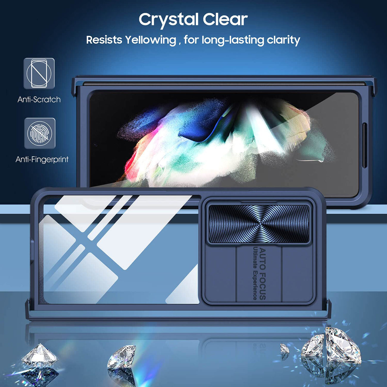 Protective Film Slide Camera Lens Phone Case For Samsung Galaxy Z Fold 4 In Navy
