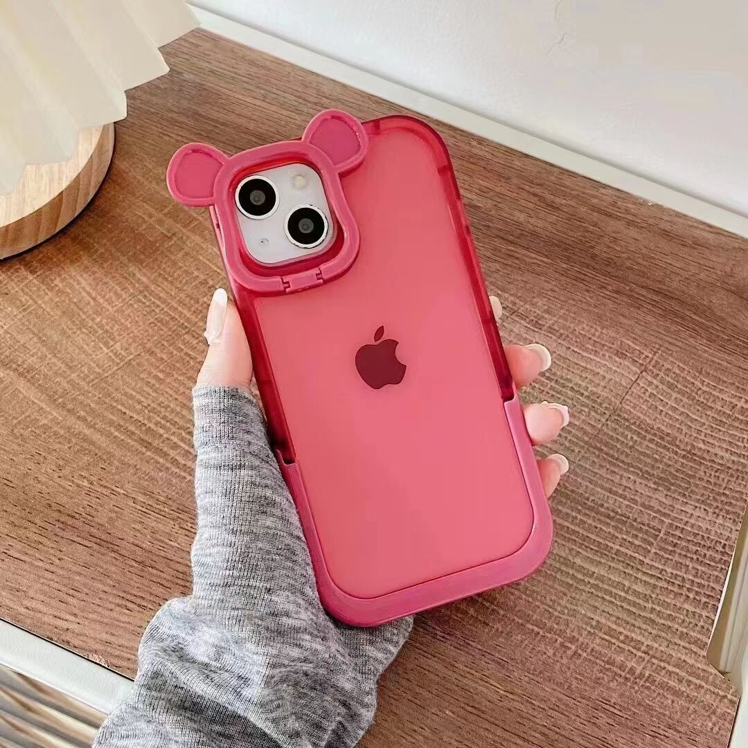 Fashion Design Fully Cover Frame Lens Protector Bracket Shockproof Phone Case For iPhone 14 Pro Max in Hot Pink