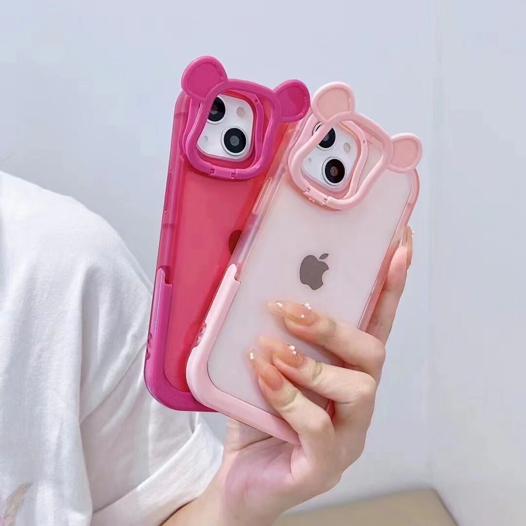 Fashion Design Fully Cover Frame Lens Protector Bracket Shockproof Phone Case For iPhone 14 Pro Max in Hot Pink