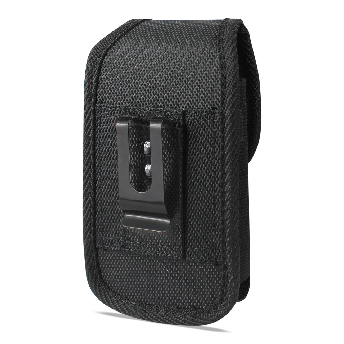 Vertical Rugged Pouch/Phone Holster With Buckle Front Black In Cardboard Packaging