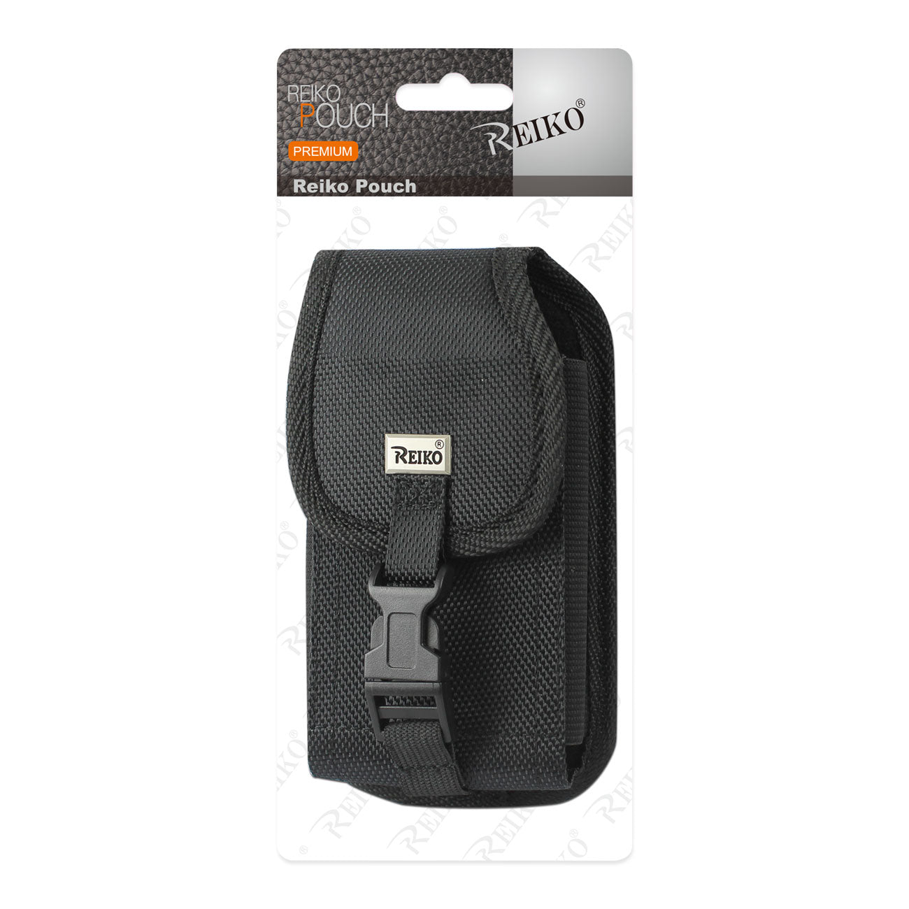Vertical Rugged Pouch/Phone Holster With Buckle Front Black In Cardboard Packaging