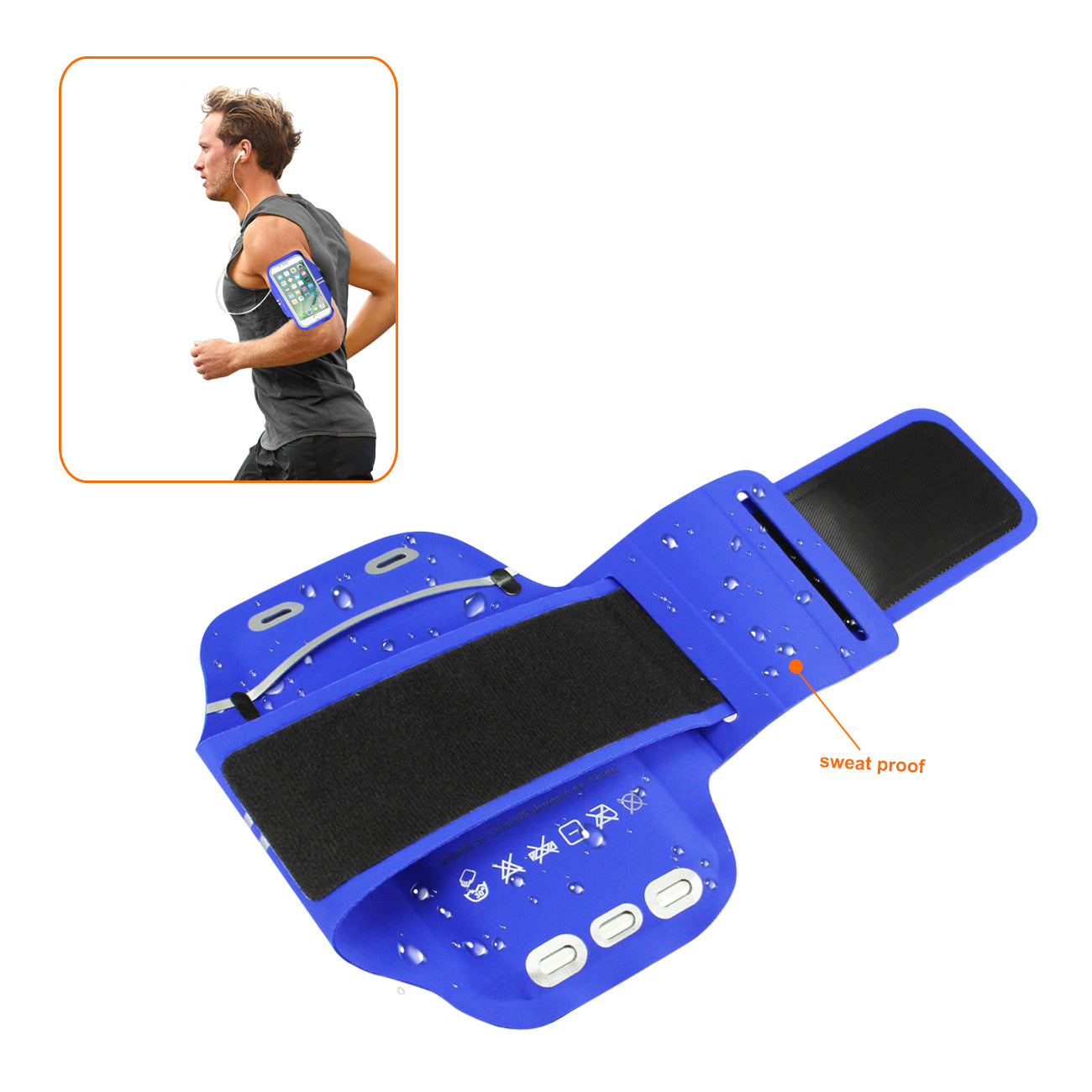 Reiko Running Sports Armband With Touch Screen 5.5X3X 0.5 Inches Device In Blue