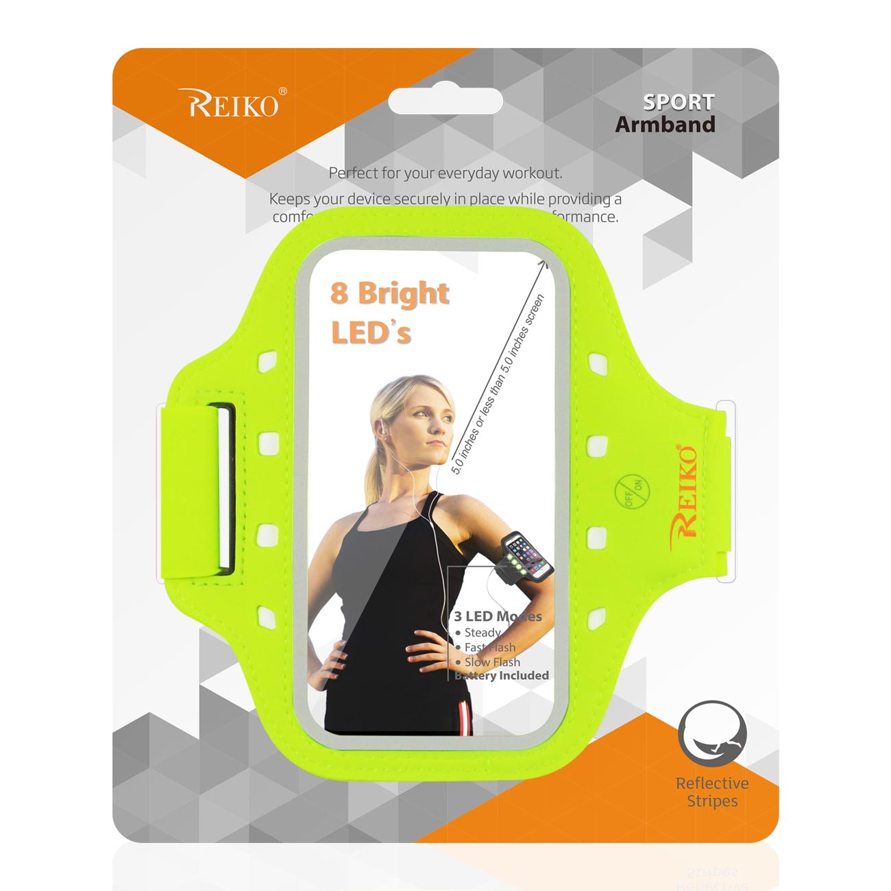 Reiko Running Sports Armband With LED Light And Touch Screen 5X3X 0.5 Inches Device In Green