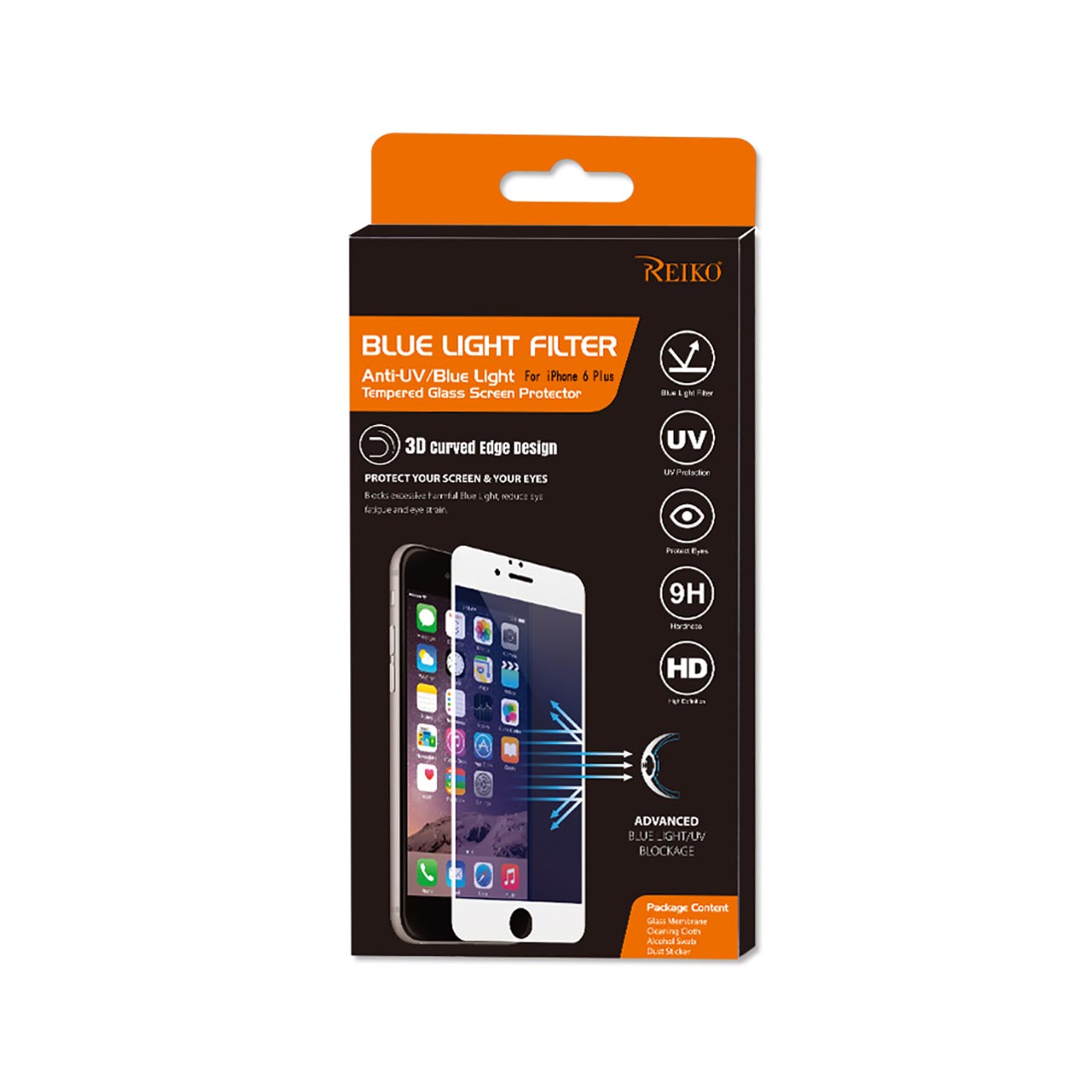 Glass Screen Protector Tempered 3D Anti Blue Light Filter iPhone 6 Plus Black Color