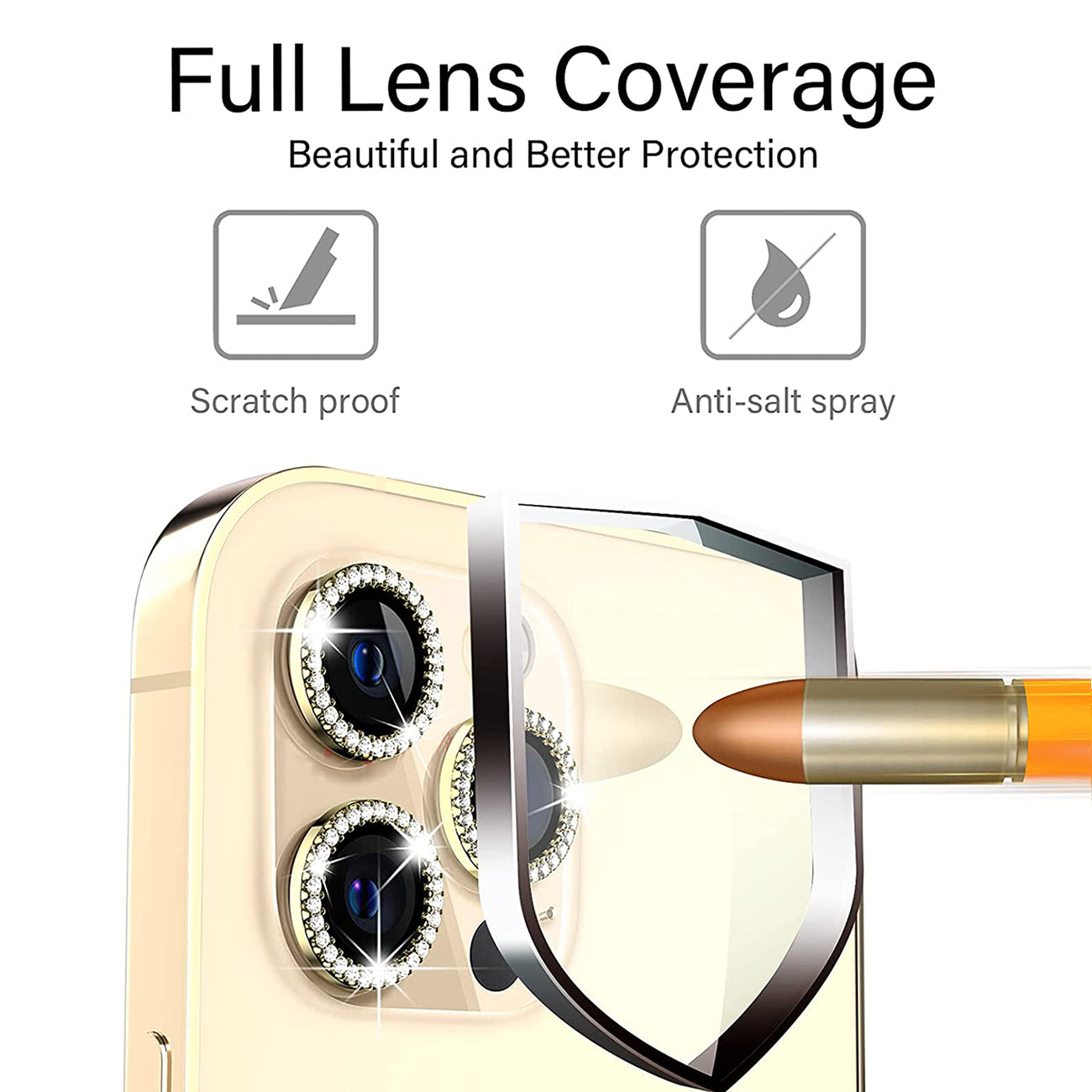 Glass Camera Cover Screen Protector Tempered Diamond iPhone 13 Pro/ iPhone 13 Pro Max Gold Color