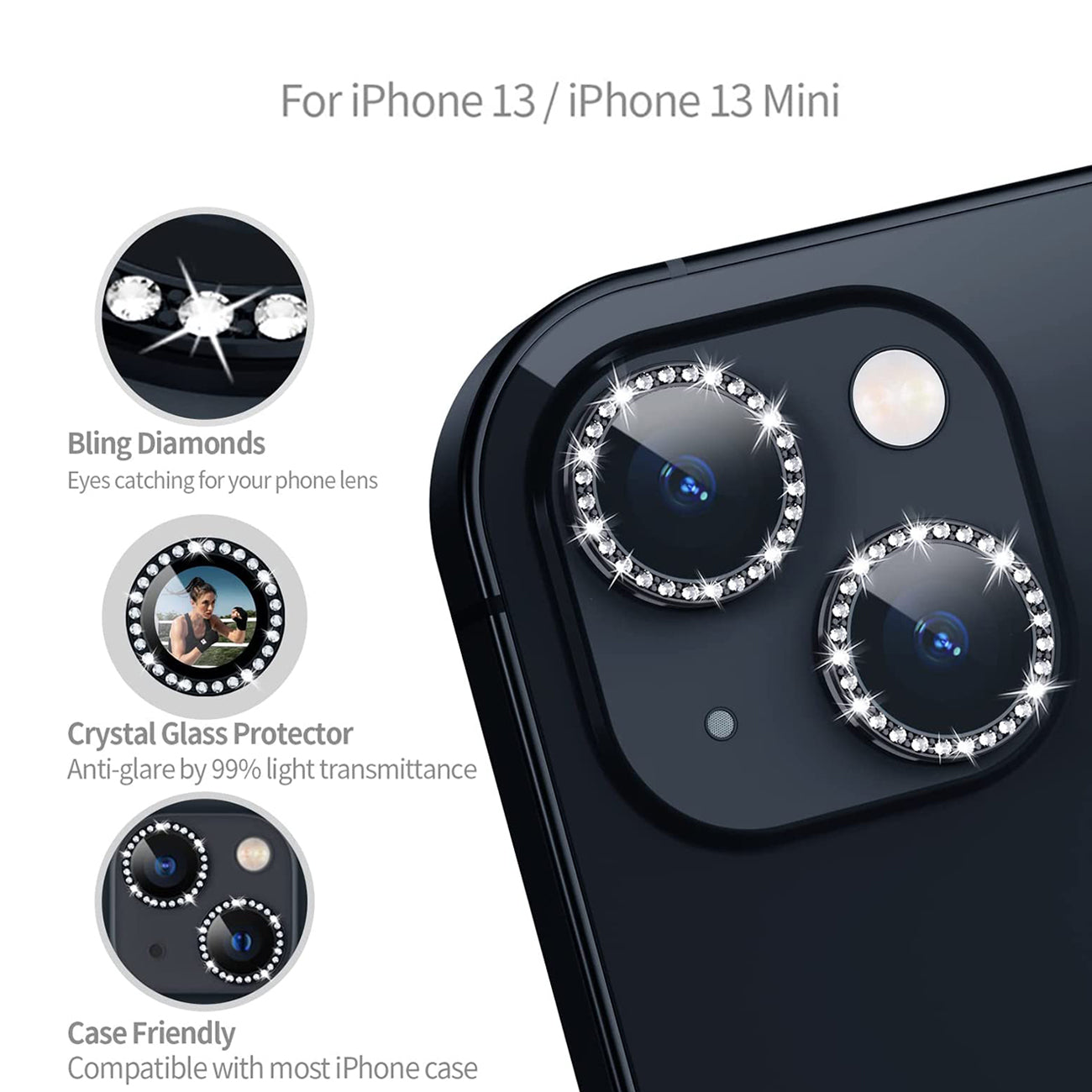 Camera Lens Protector Diamond iPhone 14/ iPhone 14 Plus Black Color