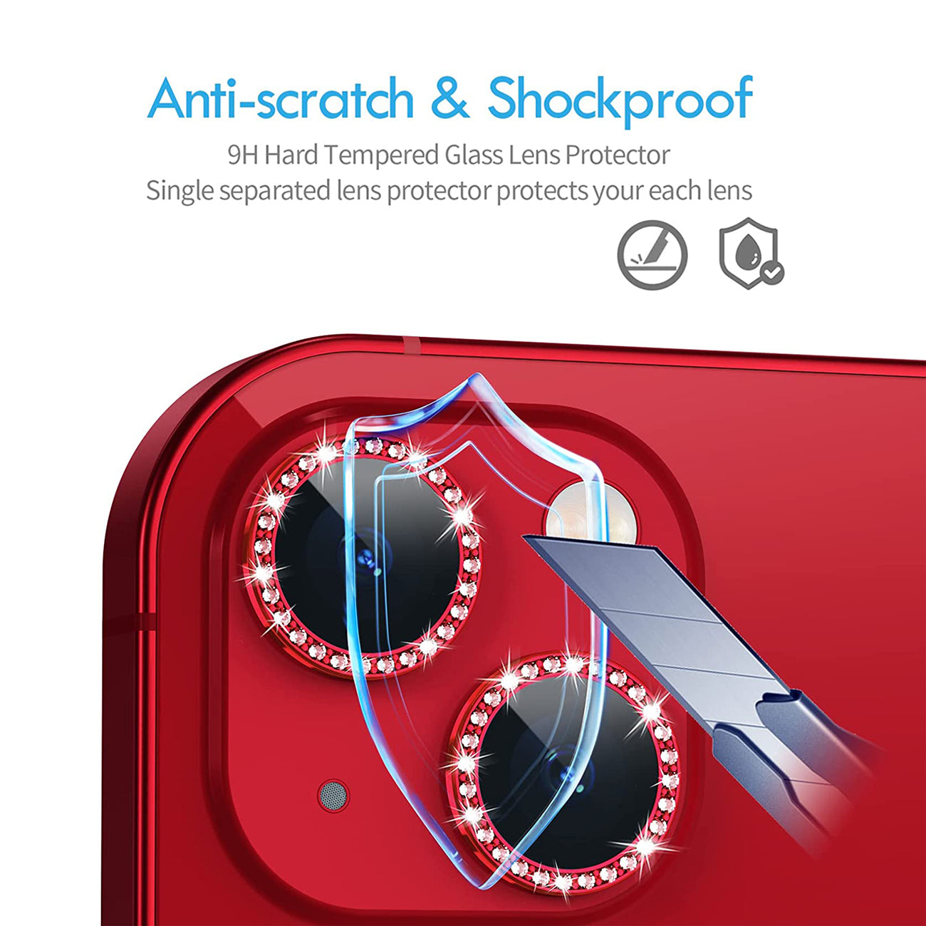 Diamond Camera Lens Protector for iPhone 14 / iPhone 14 Plus In Red
