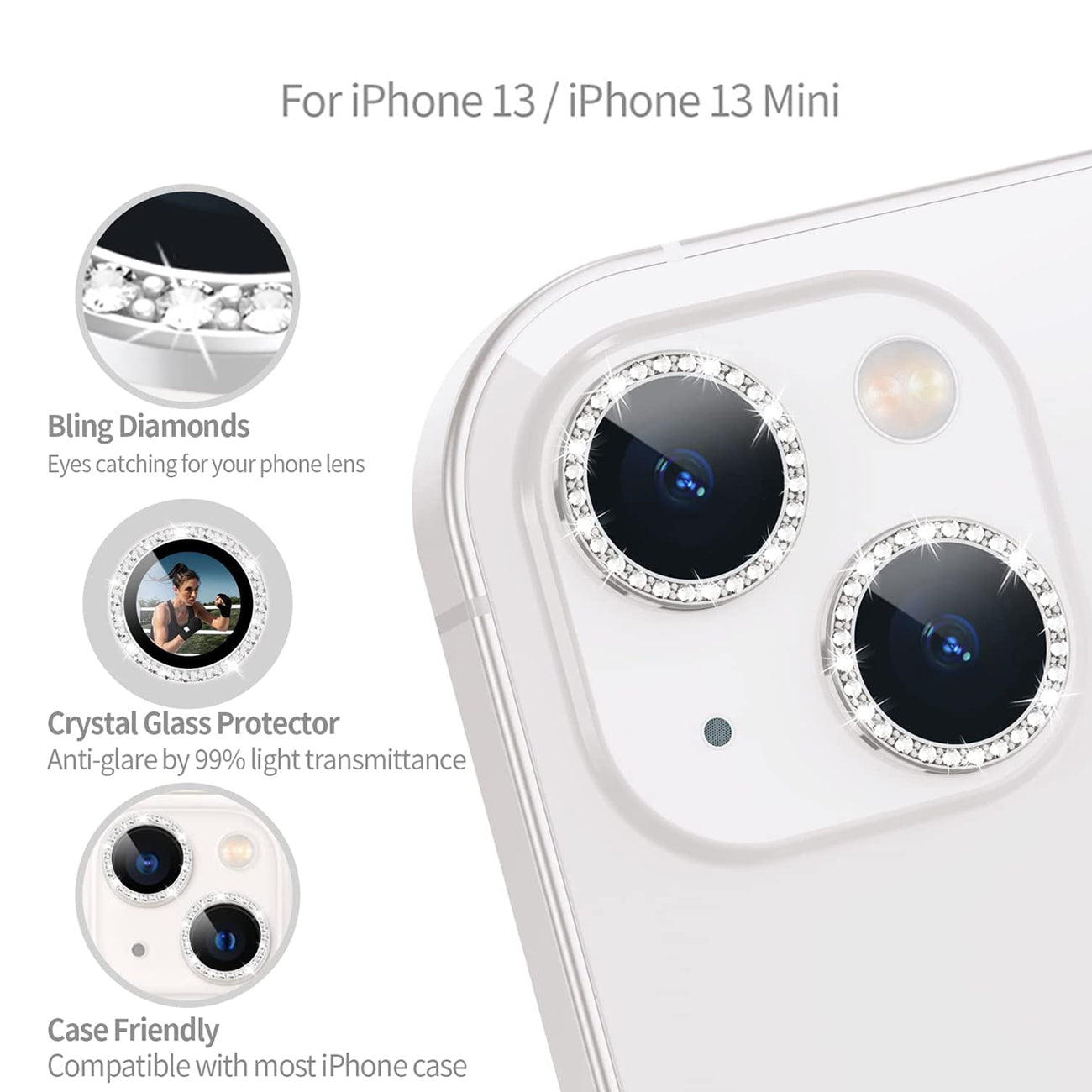 Diamond Camera Lens Protector for iPhone 14 / iPhone 14 Plus In Silver