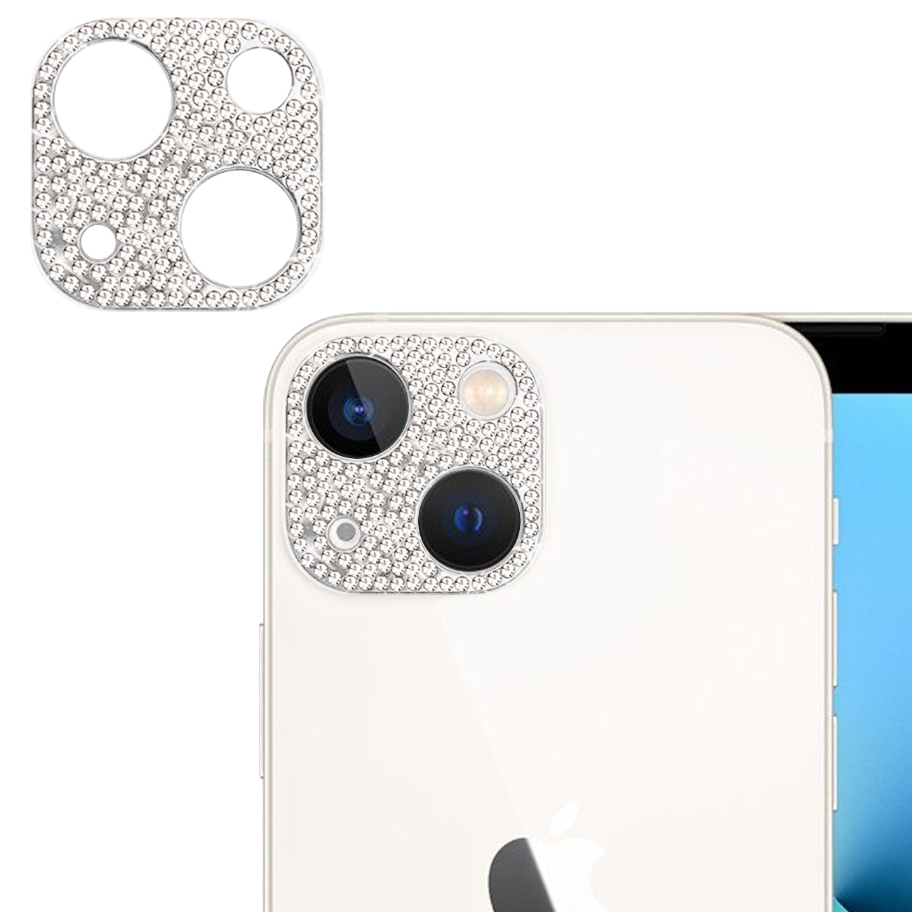 Glitter Diamond Camera Lens Protector For IPhone 13 / 13 Mini In Silver
