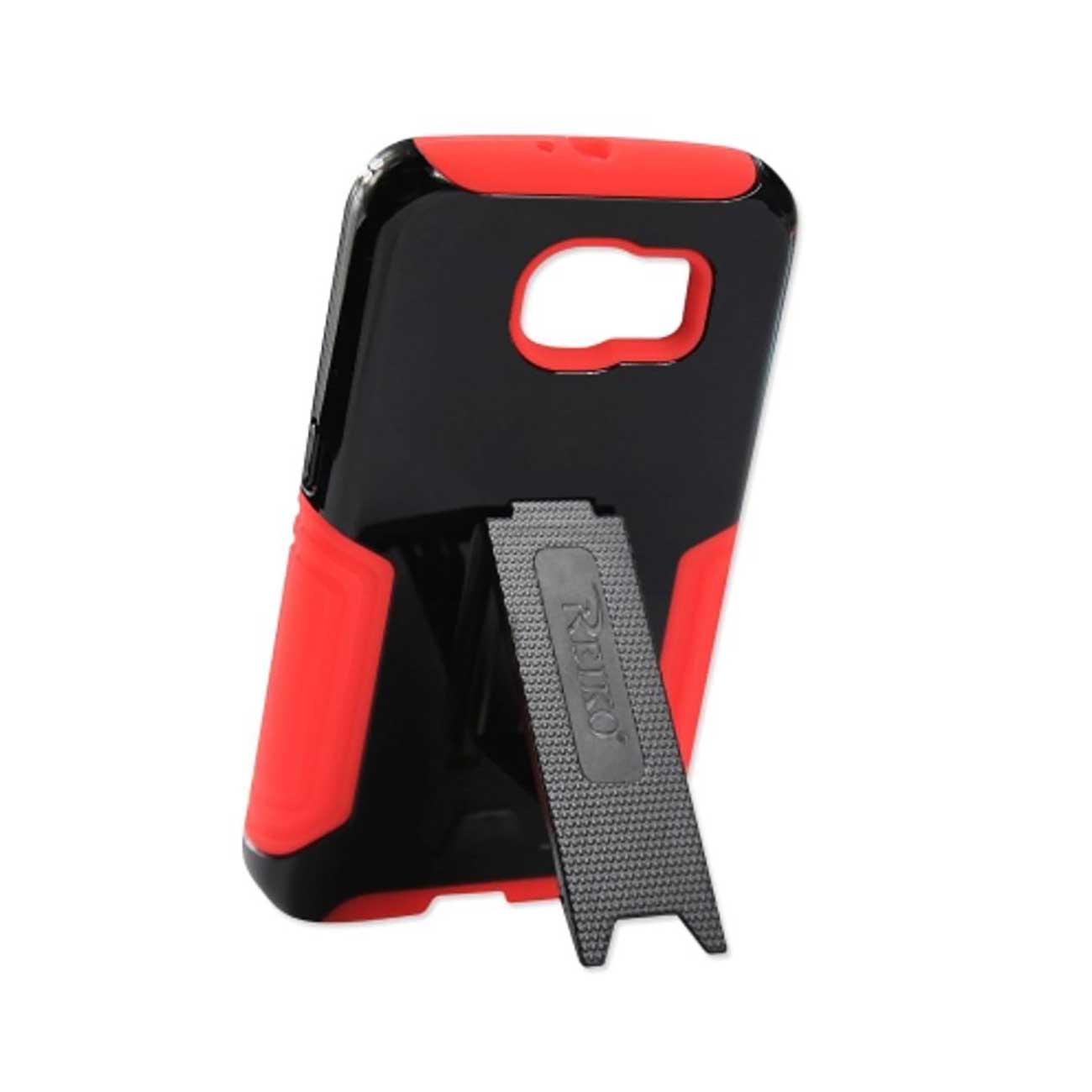 SAMSUNG GALAXY S6 TOUGH HEAVY DUTY HYBRID CASE WITH KICKSTAND IN RED BLACK