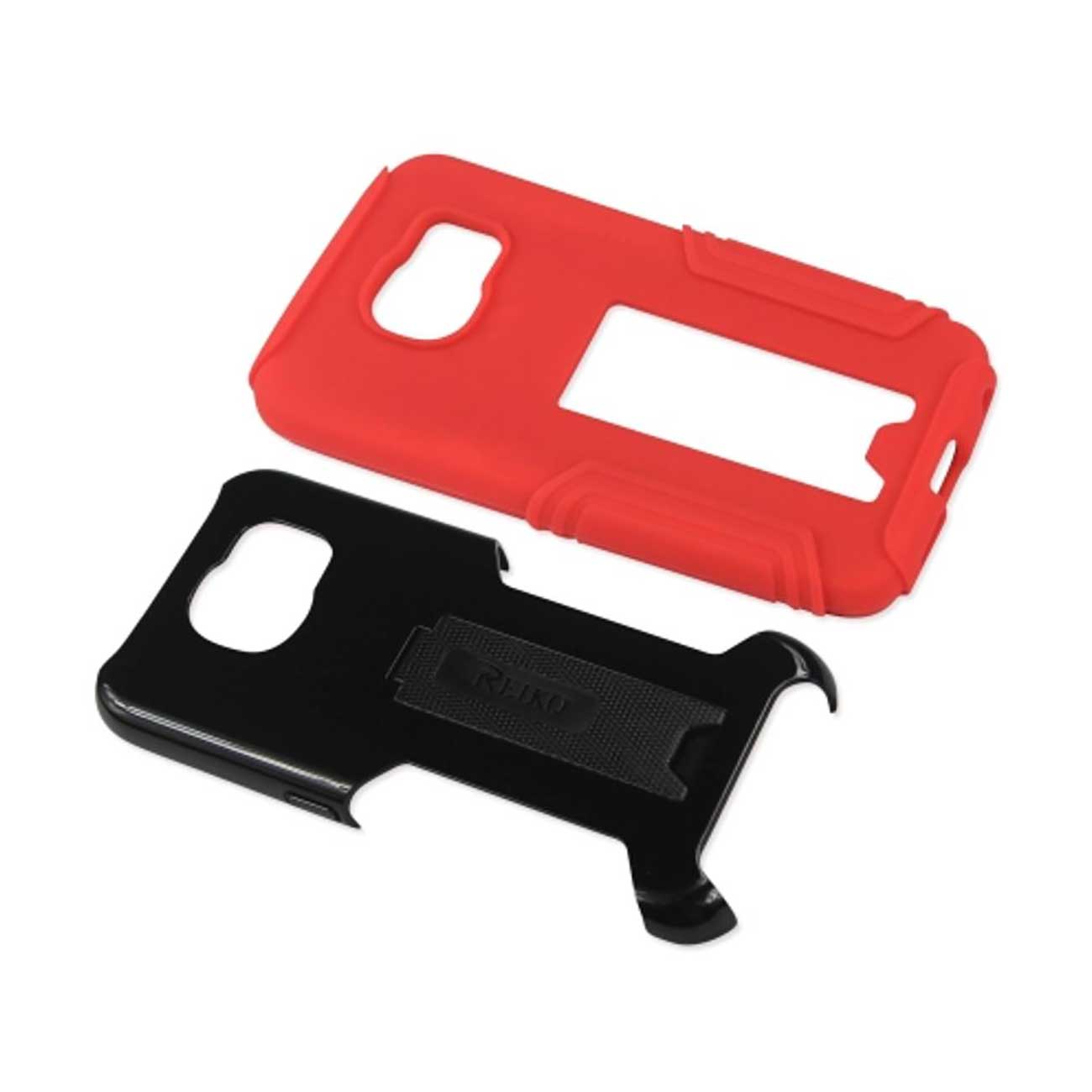 SAMSUNG GALAXY S6 TOUGH HEAVY DUTY HYBRID CASE WITH KICKSTAND IN RED BLACK