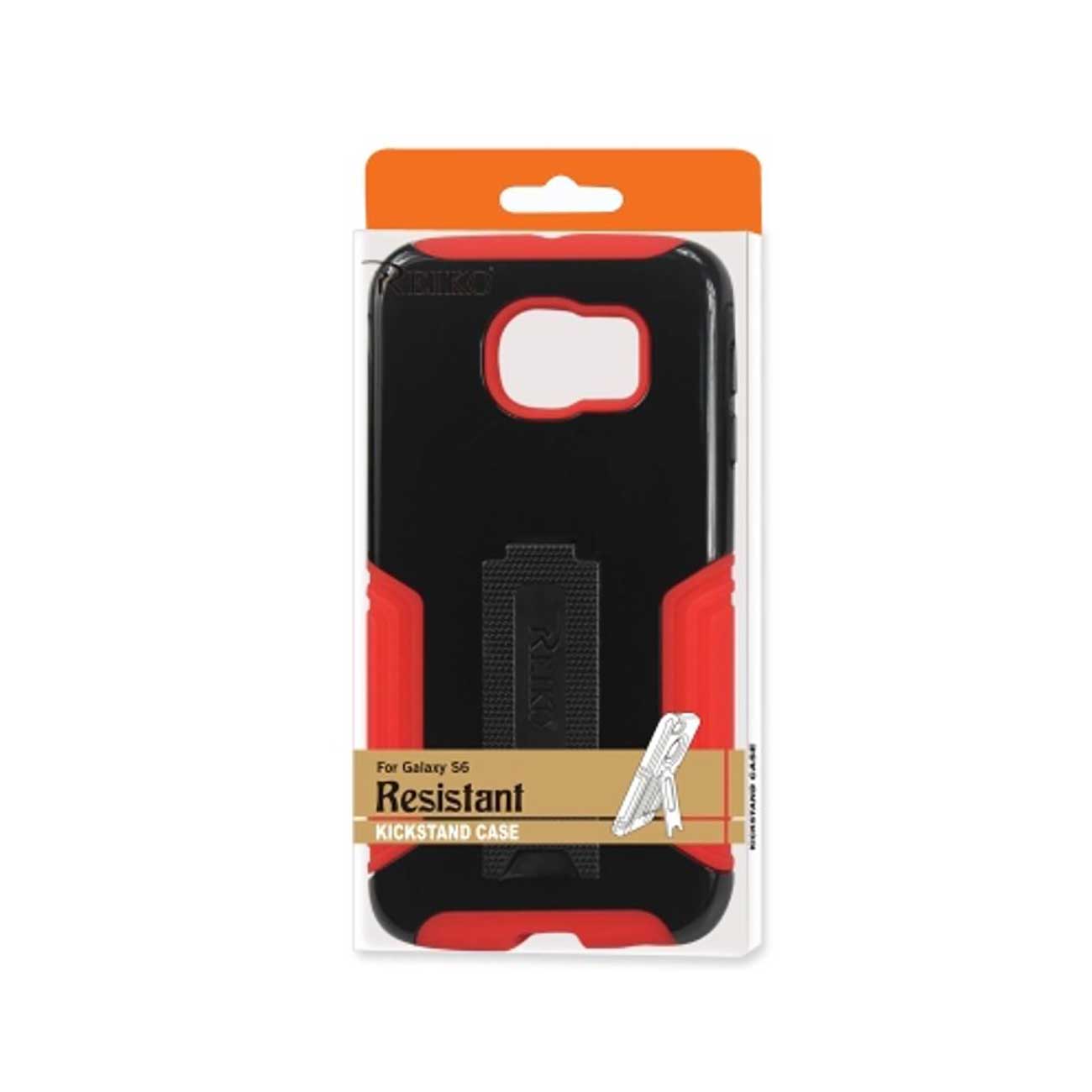 SAMSUNG GALAXY S6 TOUGH HEAVY DUTY HYBRID CASE WITH KICKSTAND IN RED BLACK