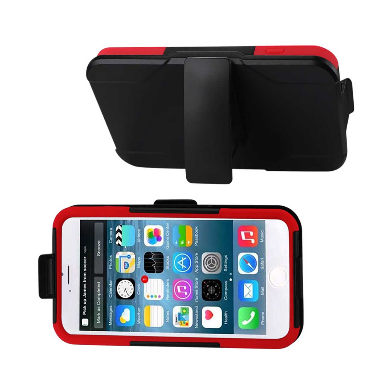 Reiko iPhone 6 Plus 3-In-1 Hybrid Heavy Duty Holster Combo Case In Red Black