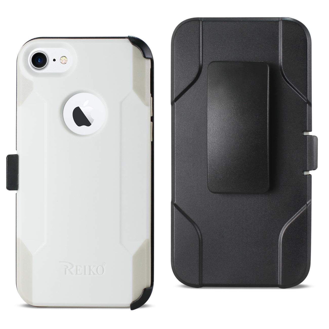 Reiko iPhone 7/8/SE2 3-In-1 Hybrid Heavy Duty Holster Combo Case In Ivory