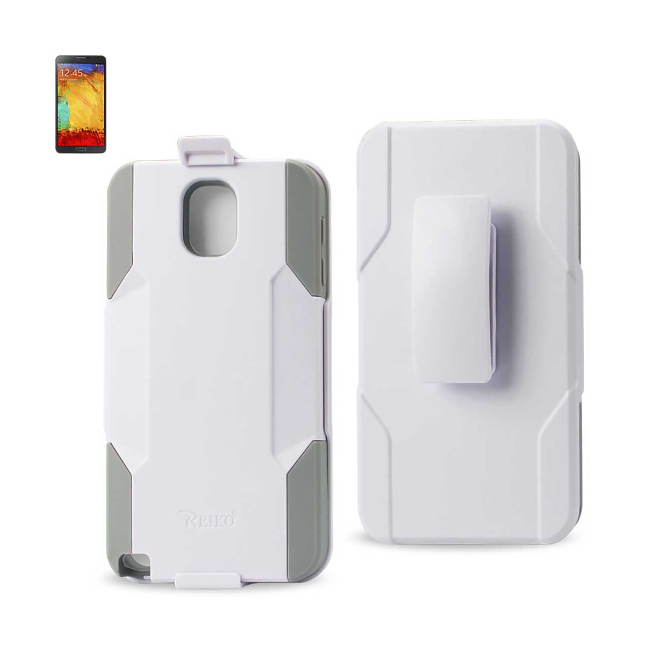 Reiko Samsung Galaxy Note 3 3-In-1 Hybrid Heavy Duty Holster Combo Case In Gray White