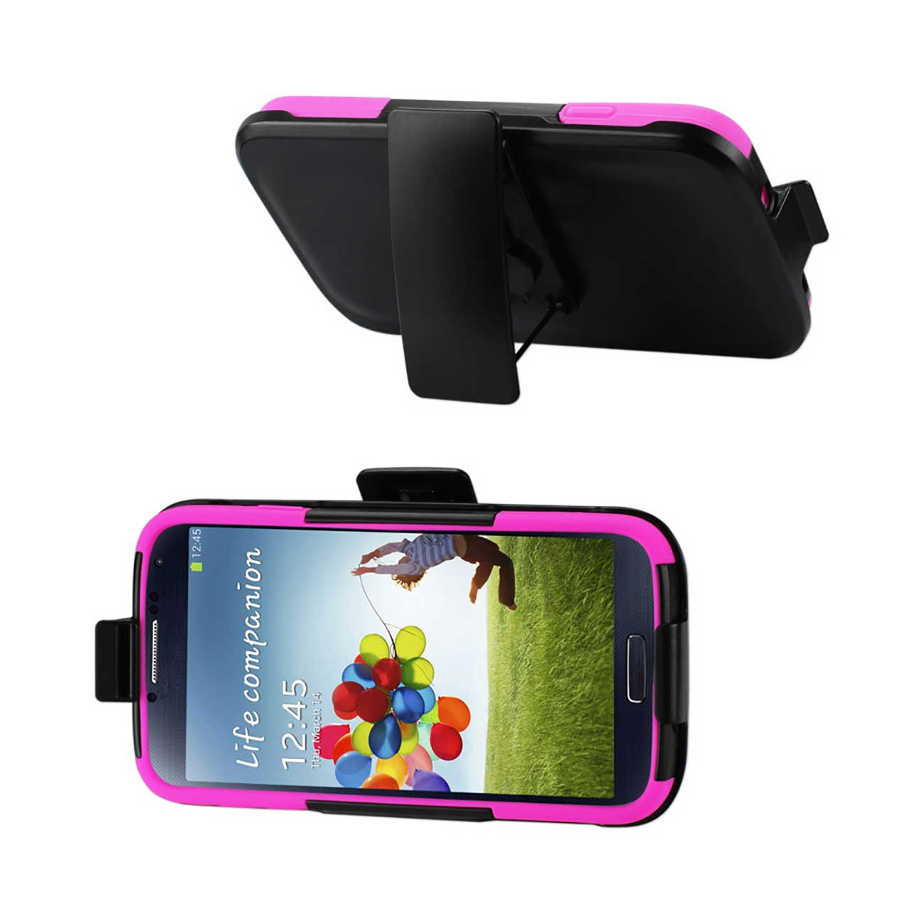 Reiko Samsung Galaxy S4 3-In-1 Hybrid Heavy Duty Holster Combo Case In Hot Pink Black