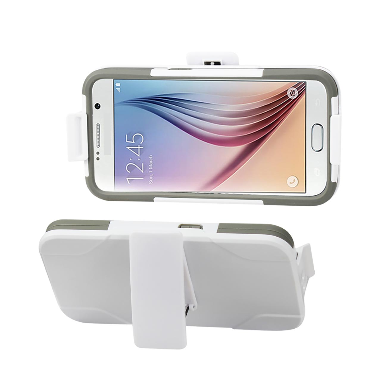 Samsung Galaxy S6 3-In-1 Hybrid Heavy Duty Holster Combo Case In Gray White