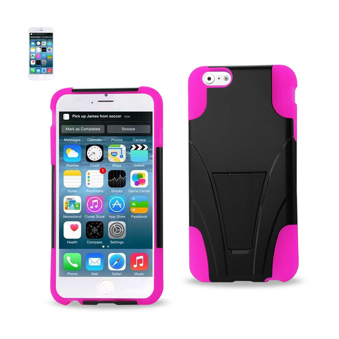 iPhone 6S/ 6 Plus Hybrid Heavy Duty Case With Kickstand In Hot Pink Black
