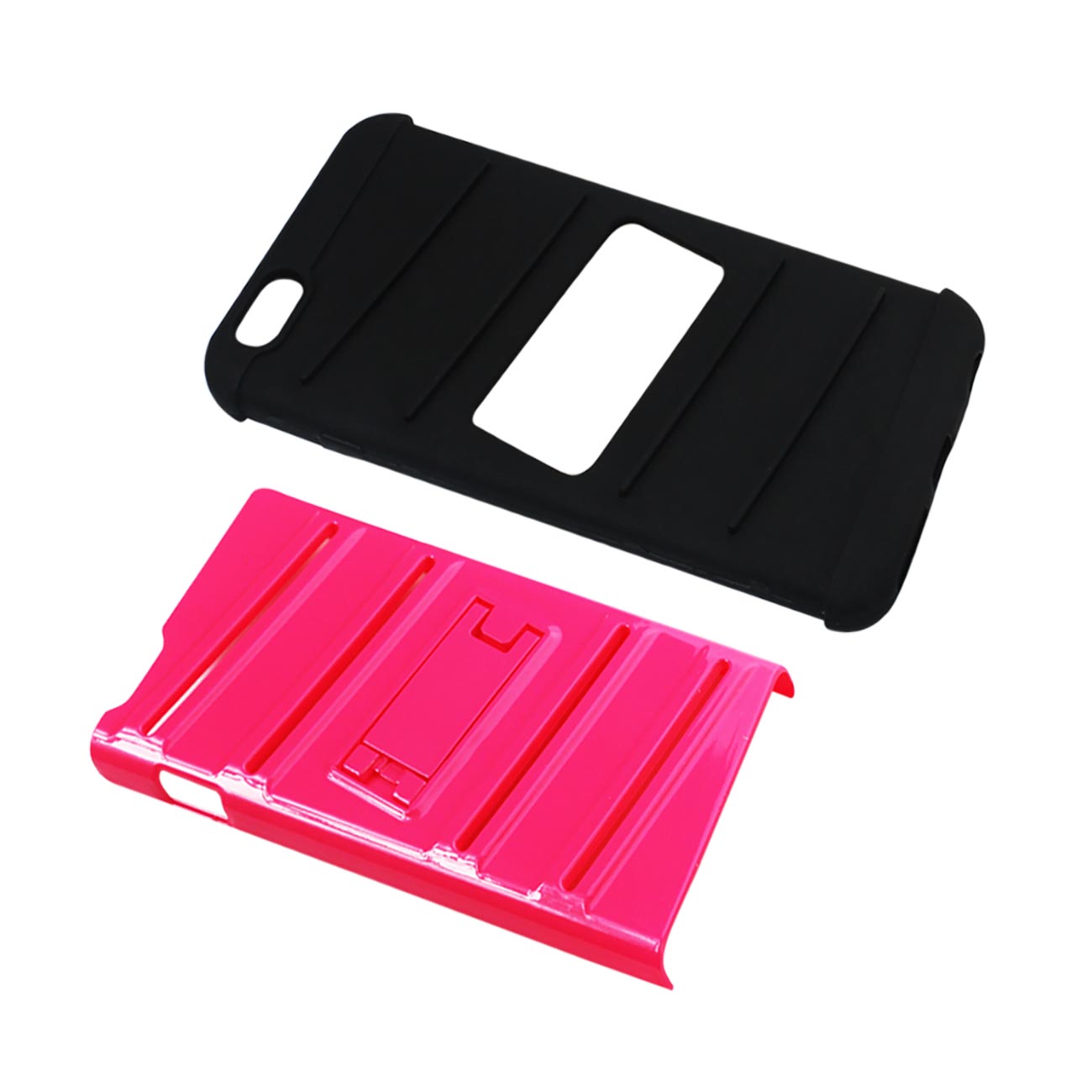 iPhone 6S Plus/ 6 Plus Hybrid Fishbone Case With Kickstand In Black Hot Pink