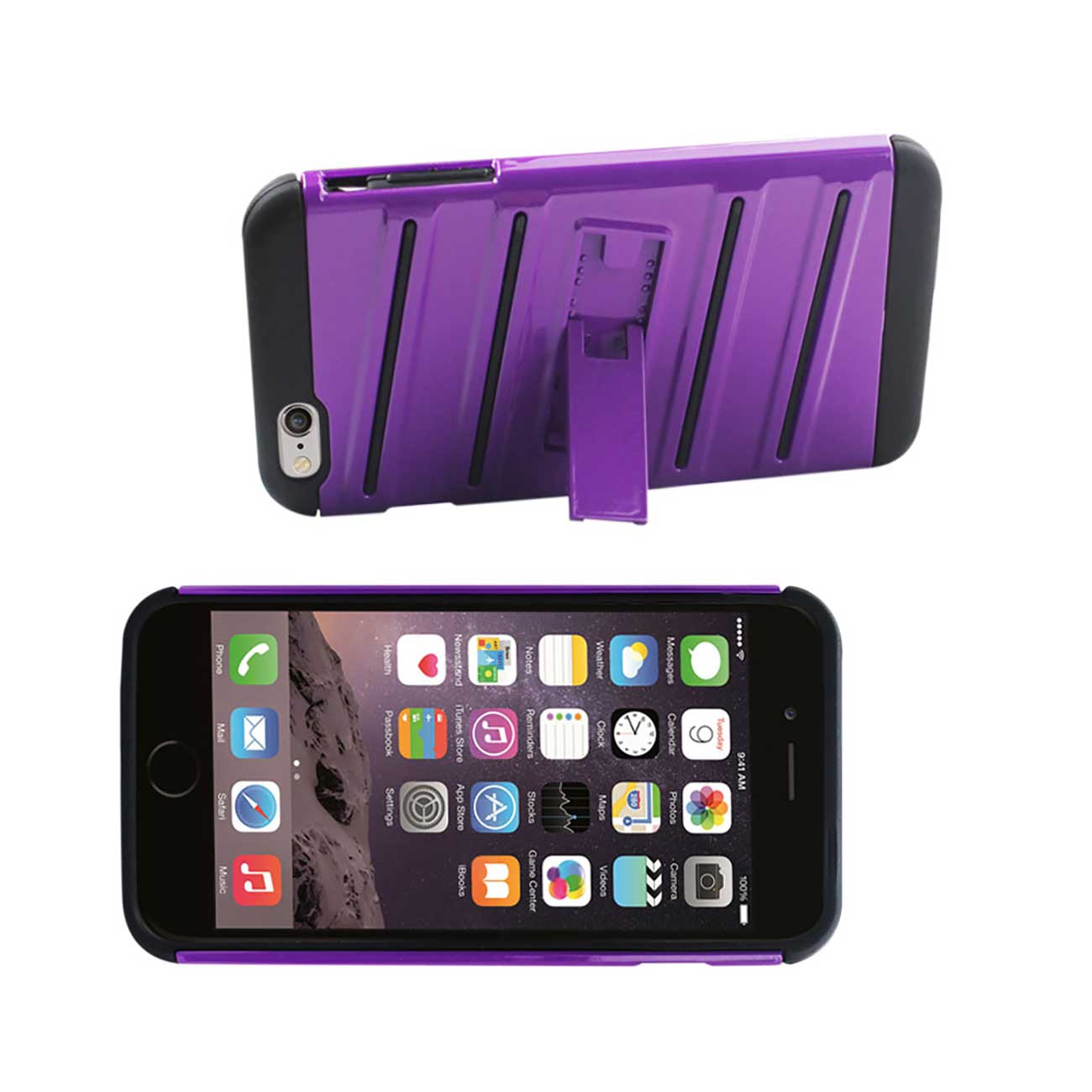 iPhone 6S Plus/ 6 Plus Hybrid Fishbone Case With Kickstand In Black Purple