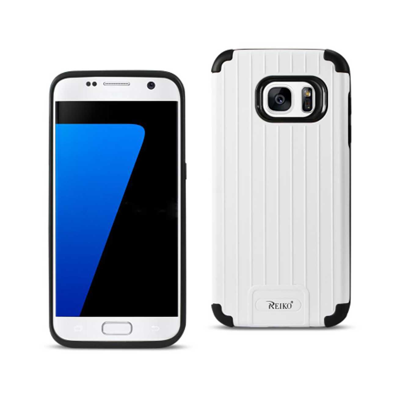 Samsung Galaxy S7 Rugged Metal Texture Hybrid Case With Ridged Back In Black White