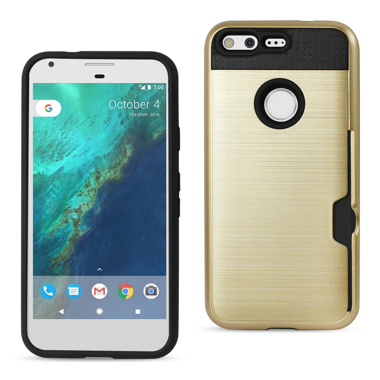 Google Pixel Slim Armor Hybrid Case With Card Holder In Gold