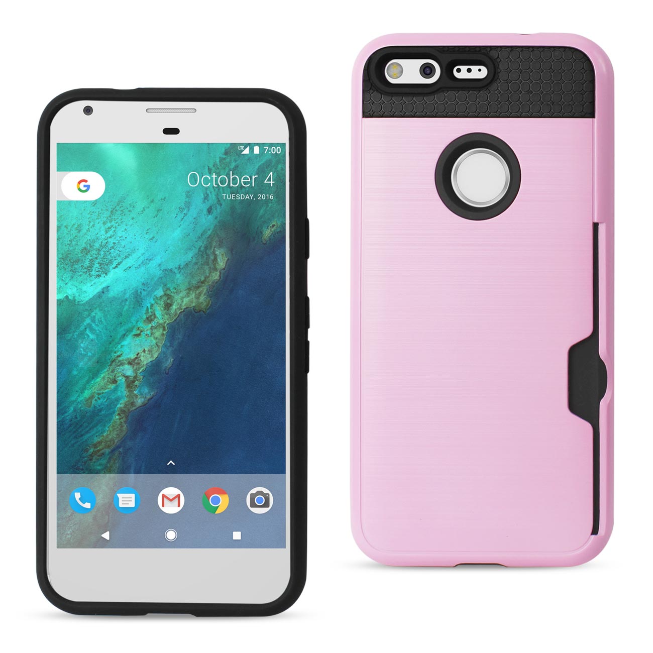 Google Pixel Slim Armor Hybrid Case With Card Holder In Rose Gold