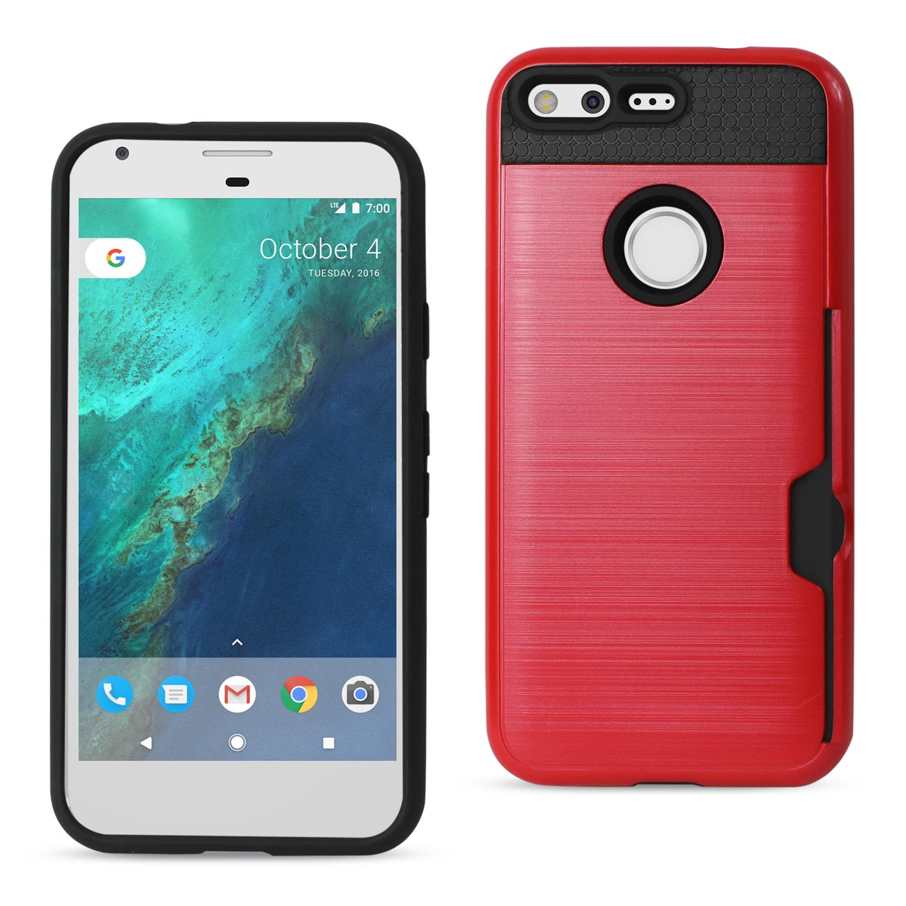 Google Pixel Slim Armor Hybrid Case With Card Holder In Red