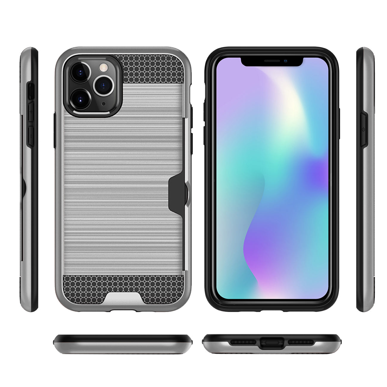 iPhone 11 PRO MAX SLIM ARMOR HYBRID CASE WITH CARD HOLDER IN SILVER
