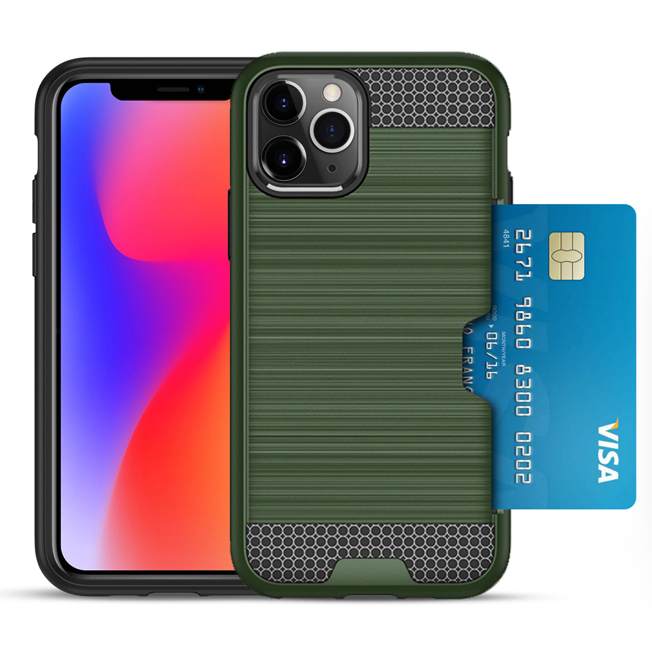 iPhone 11 PRO SLIM ARMOR HYBRID CASE WITH CARD HOLDER IN GREEN