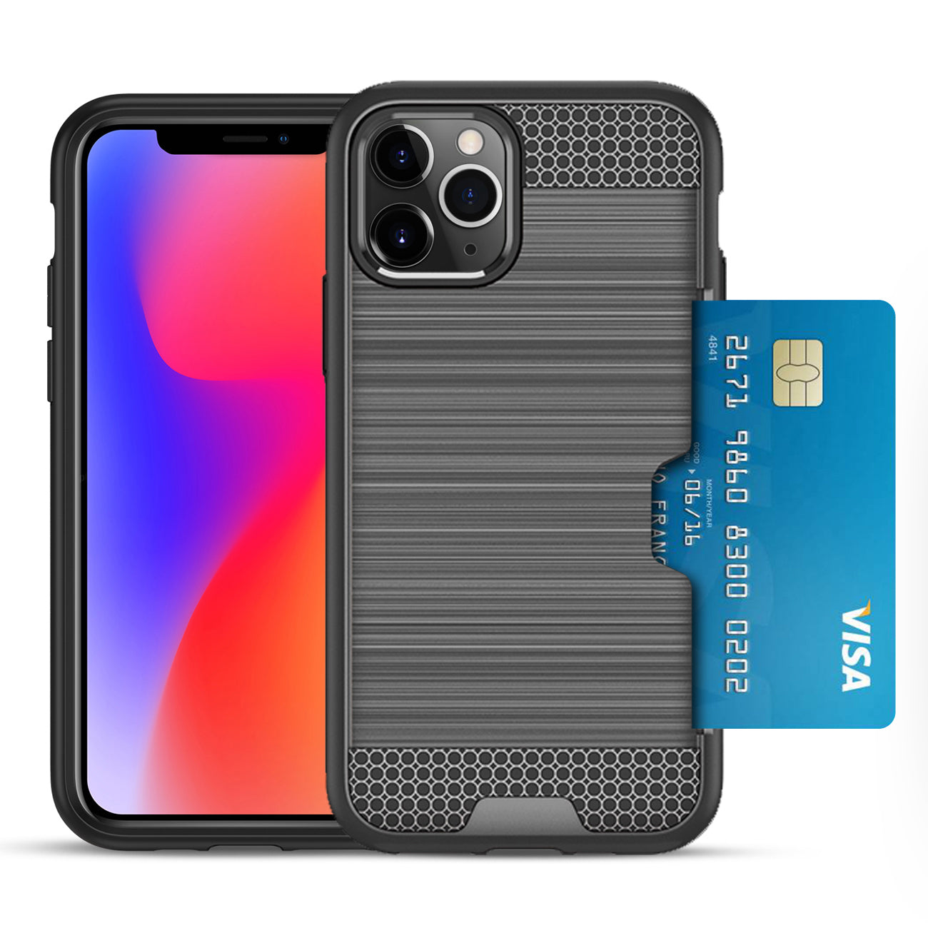 REIKO iPhone 11 PRO SLIM ARMOR HYBRID CASE WITH CARD HOLDER IN GRAY