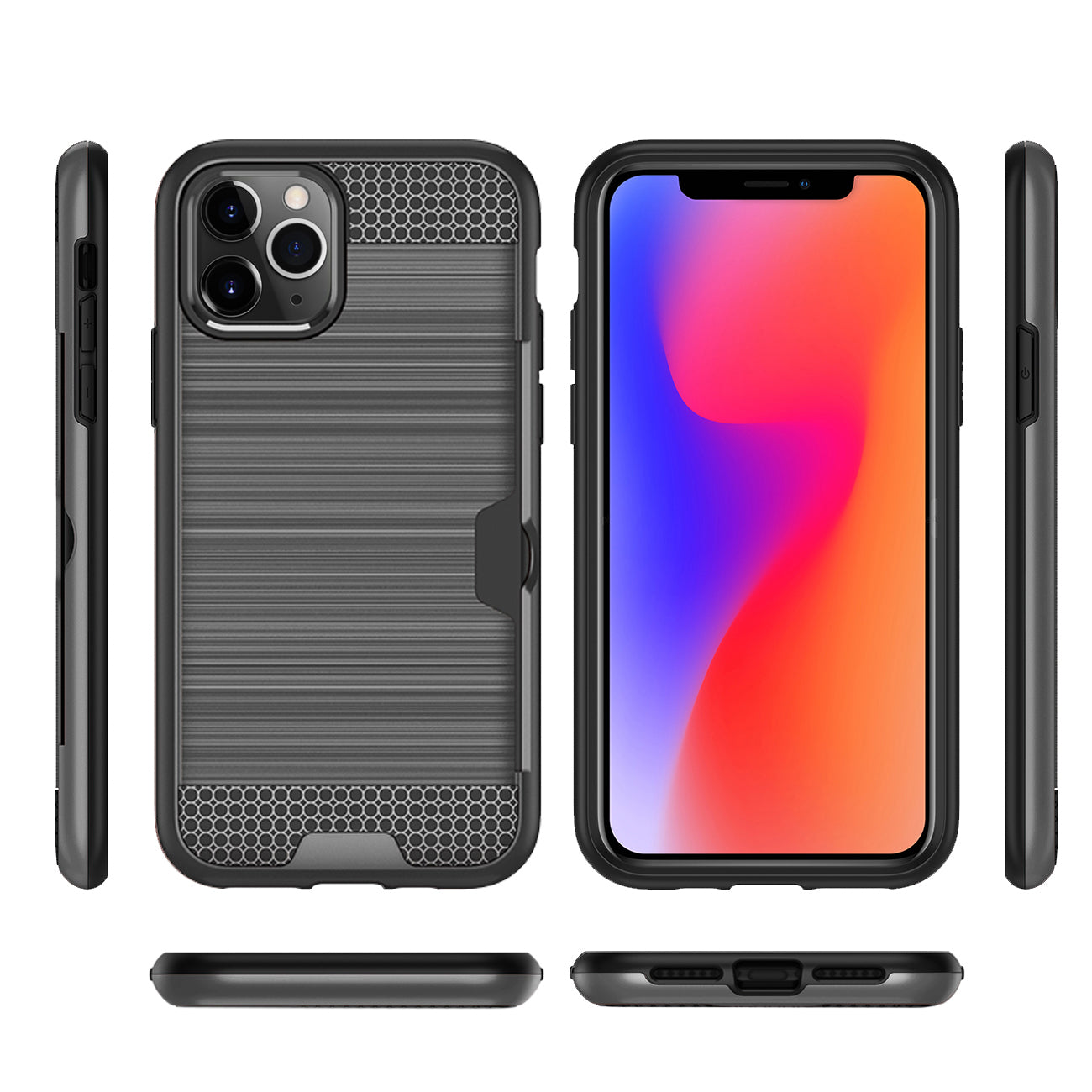 REIKO iPhone 11 PRO SLIM ARMOR HYBRID CASE WITH CARD HOLDER IN GRAY