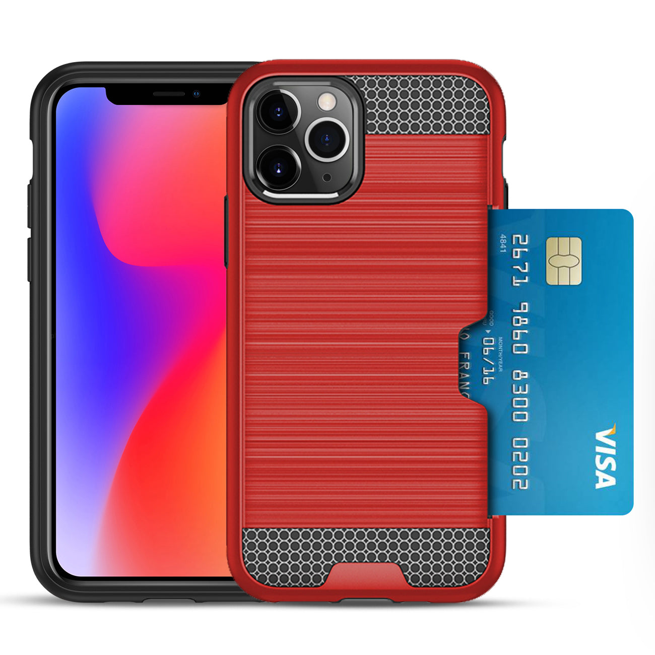 Case Hybrid Slim Armor With Card Holder iPhone 11 Pro Red Color
