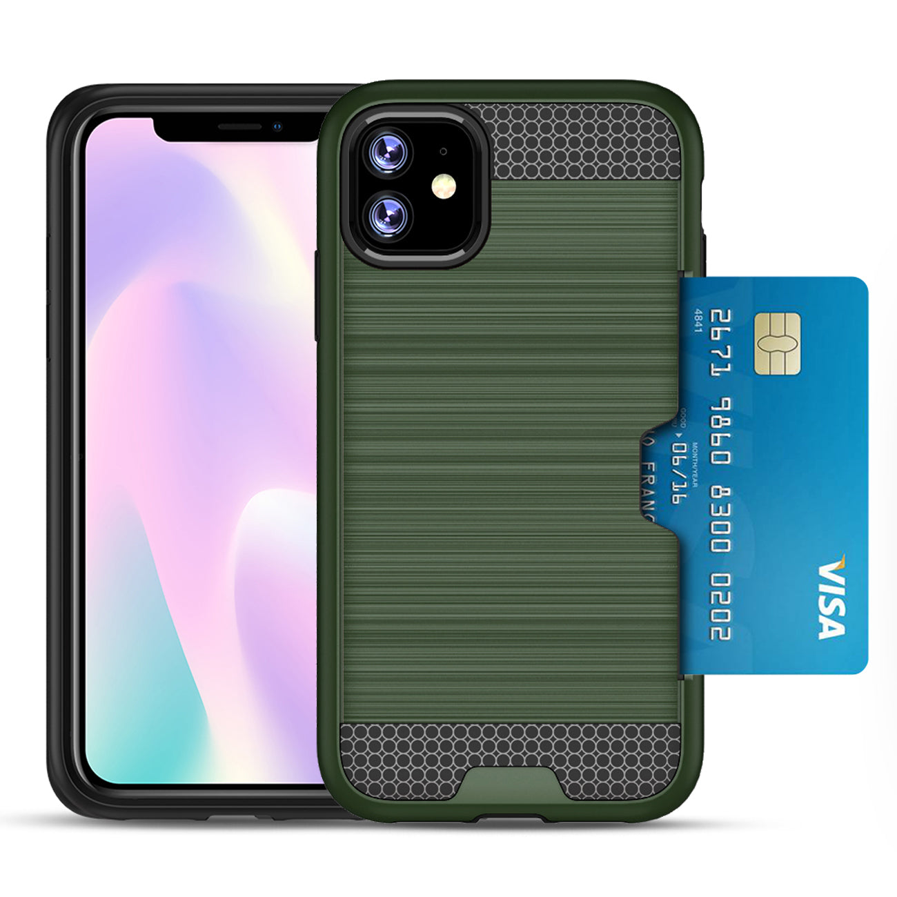 iPhone 11 SLIM ARMOR HYBRID CASE WITH CARD HOLDER IN GREEN