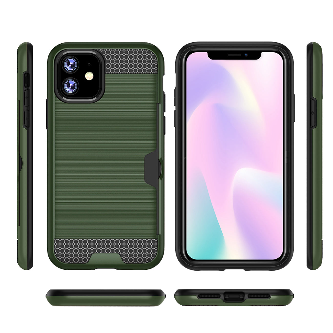 iPhone 11 SLIM ARMOR HYBRID CASE WITH CARD HOLDER IN GREEN